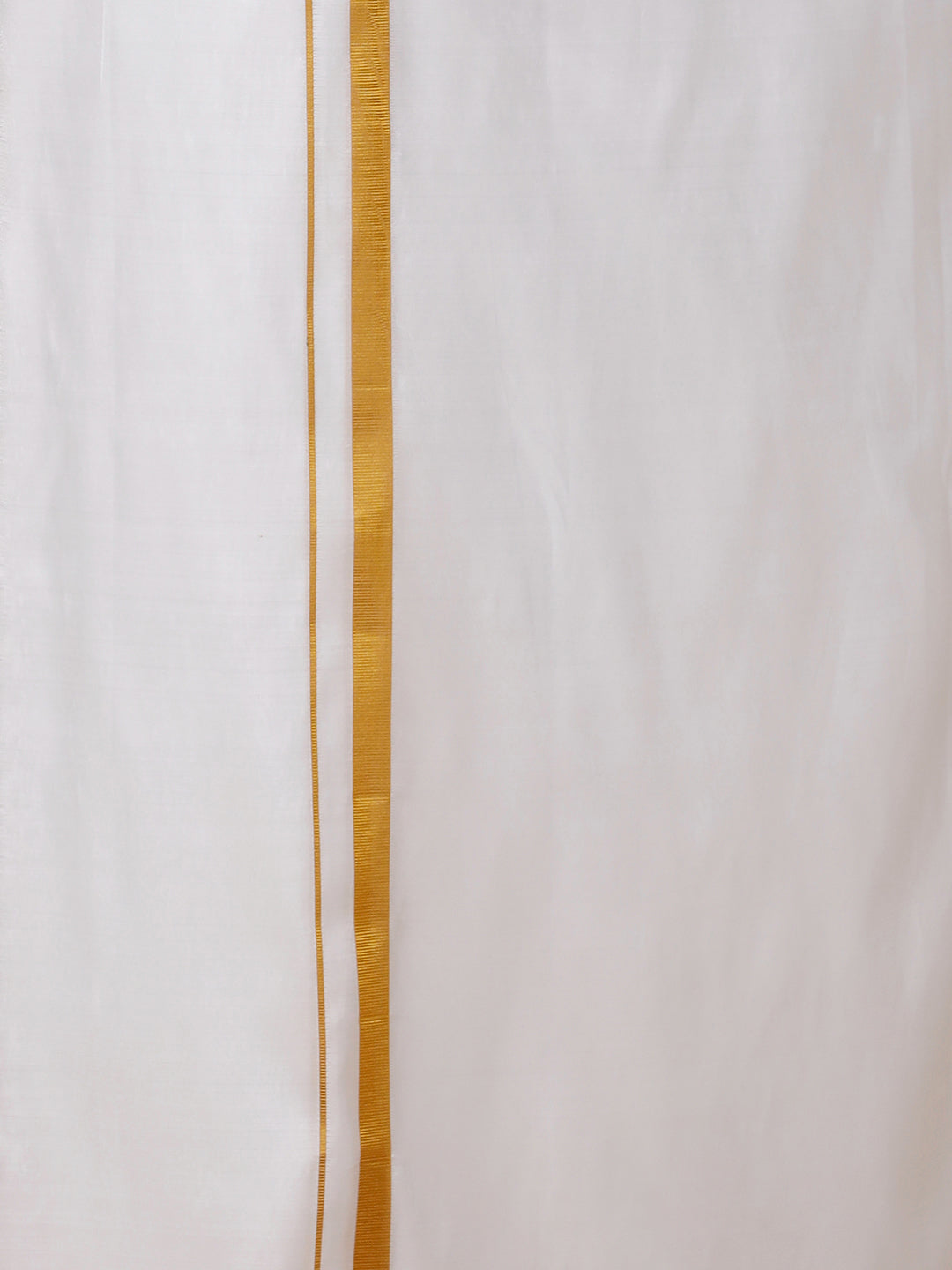 Men Pure Silk White Double Dhoti 1" inch Gold Jari Border Upasana