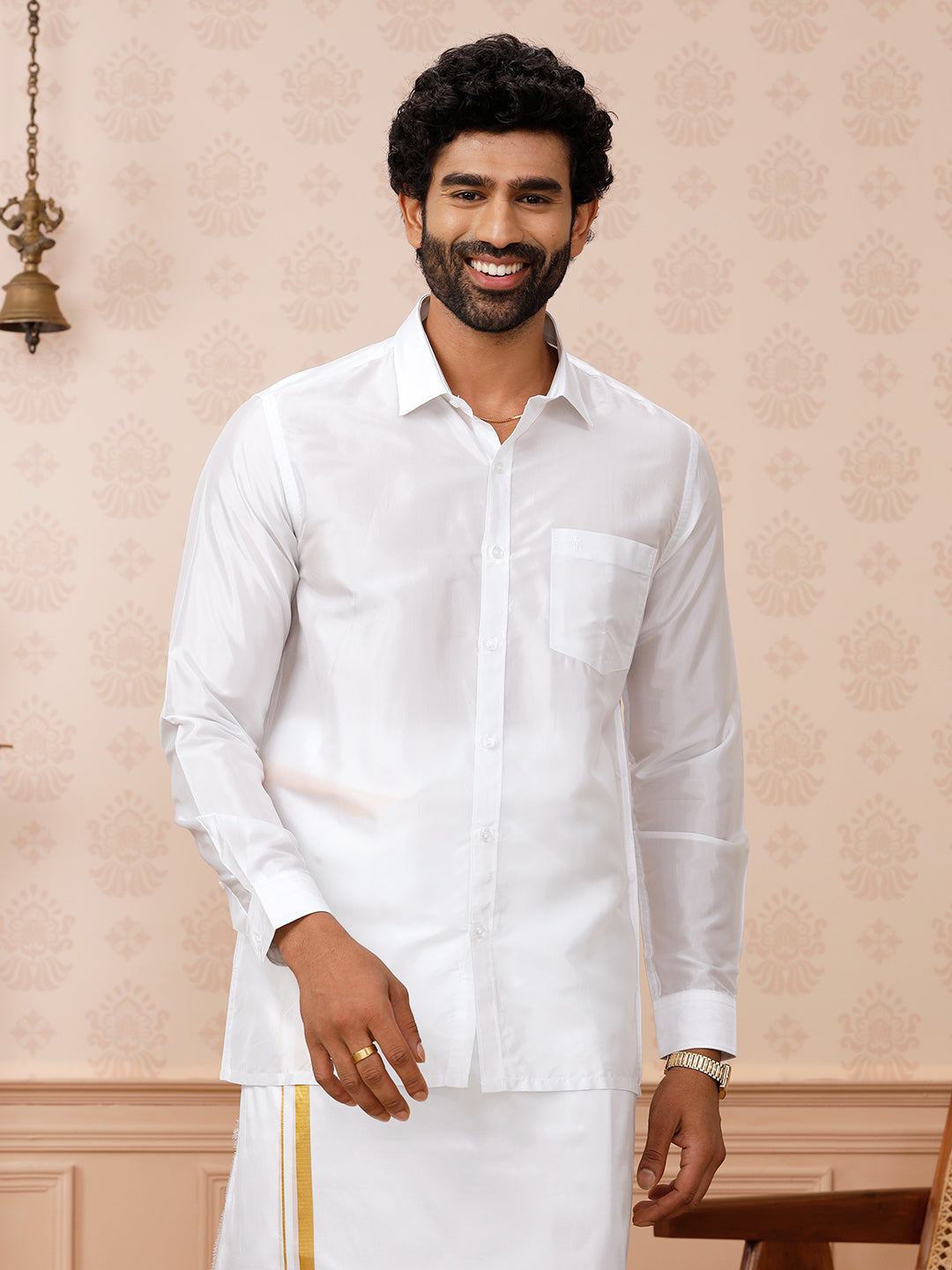 Men Silk White Full Sleeves Shirt