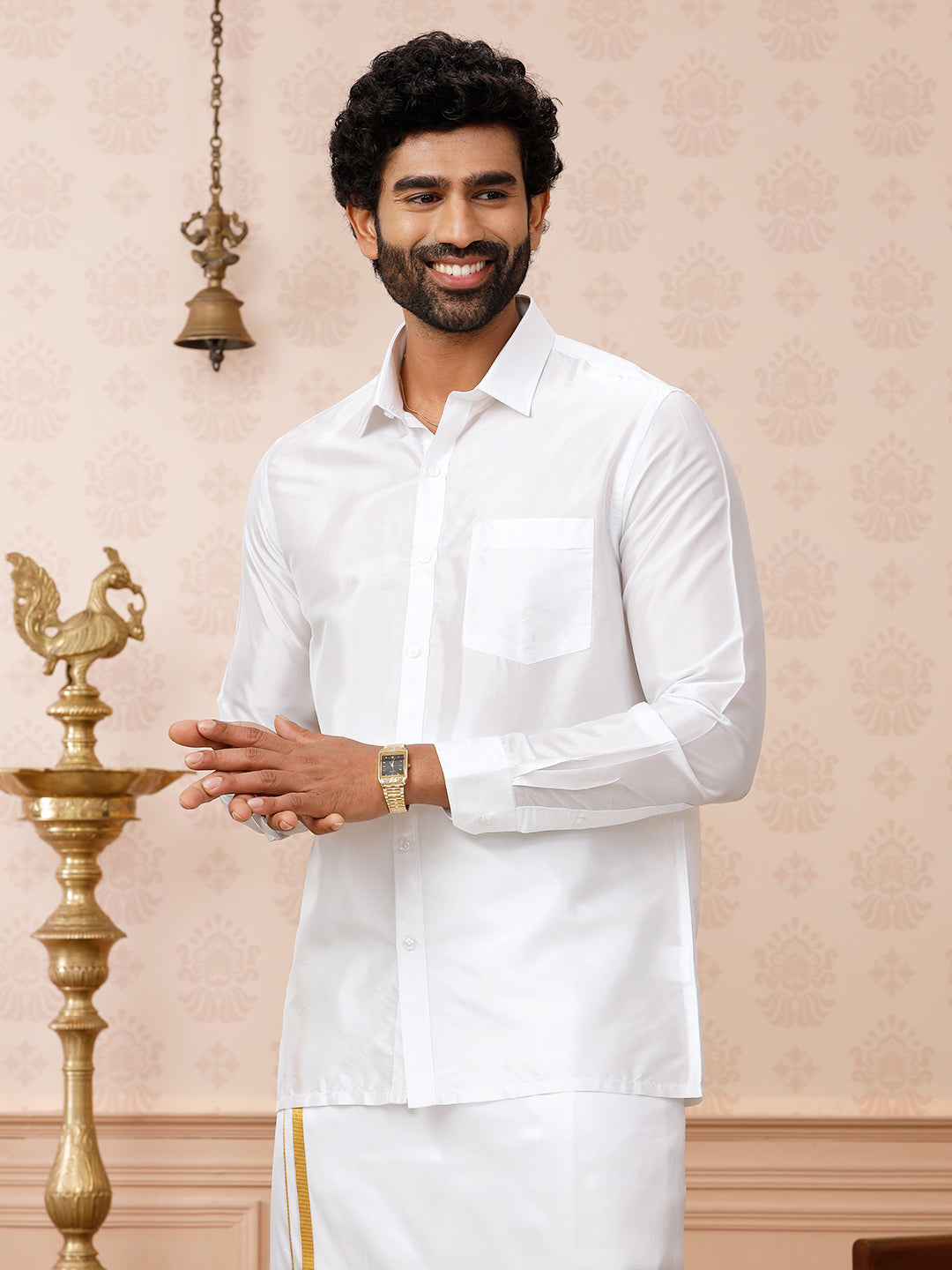 Men Silk White Full Sleeves Shirt