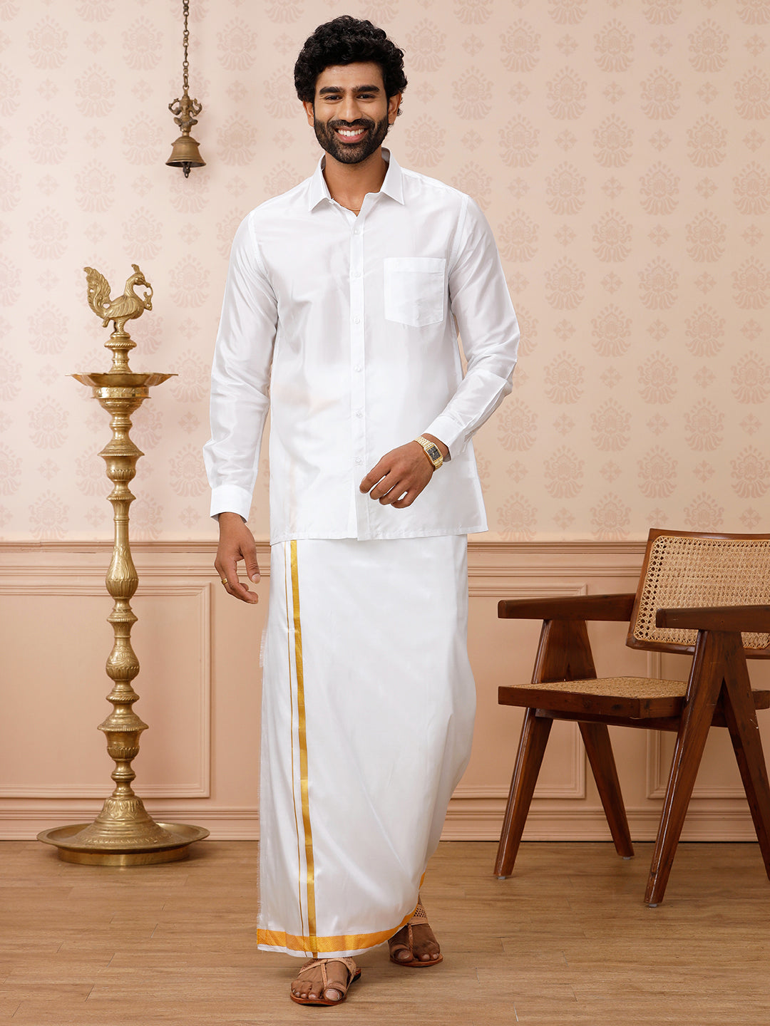 Men Pure Silk White Shirt Full Sleeves Silk Mark