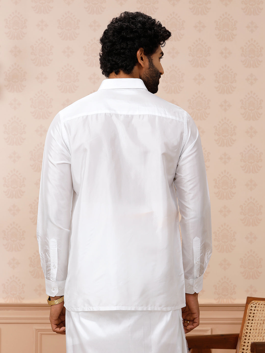 Men Silk White Full Sleeves Shirt