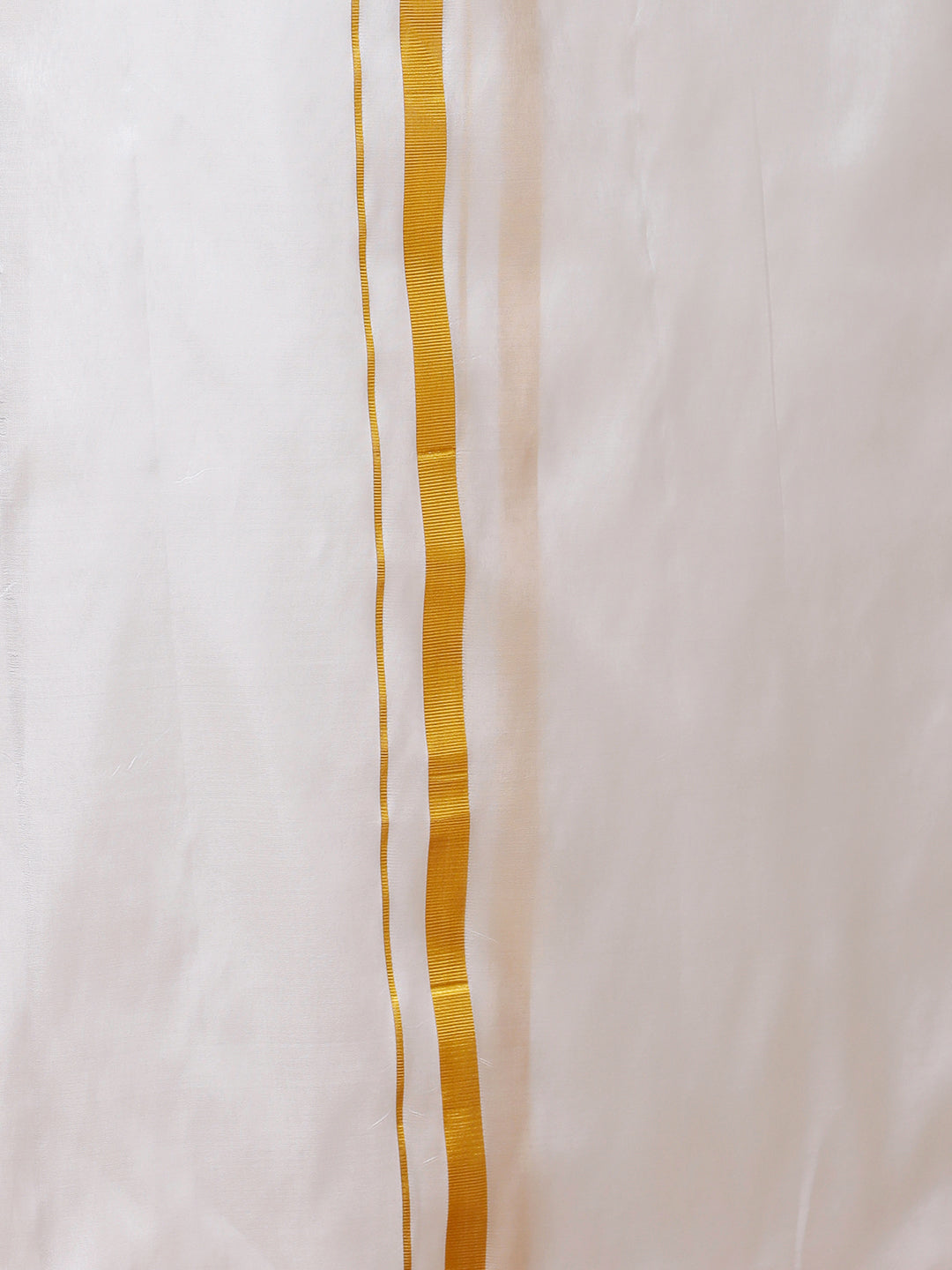 Men Pure Silk White with 3/4" inch Gold Jari Border Double Layer Dhoti with Upasana