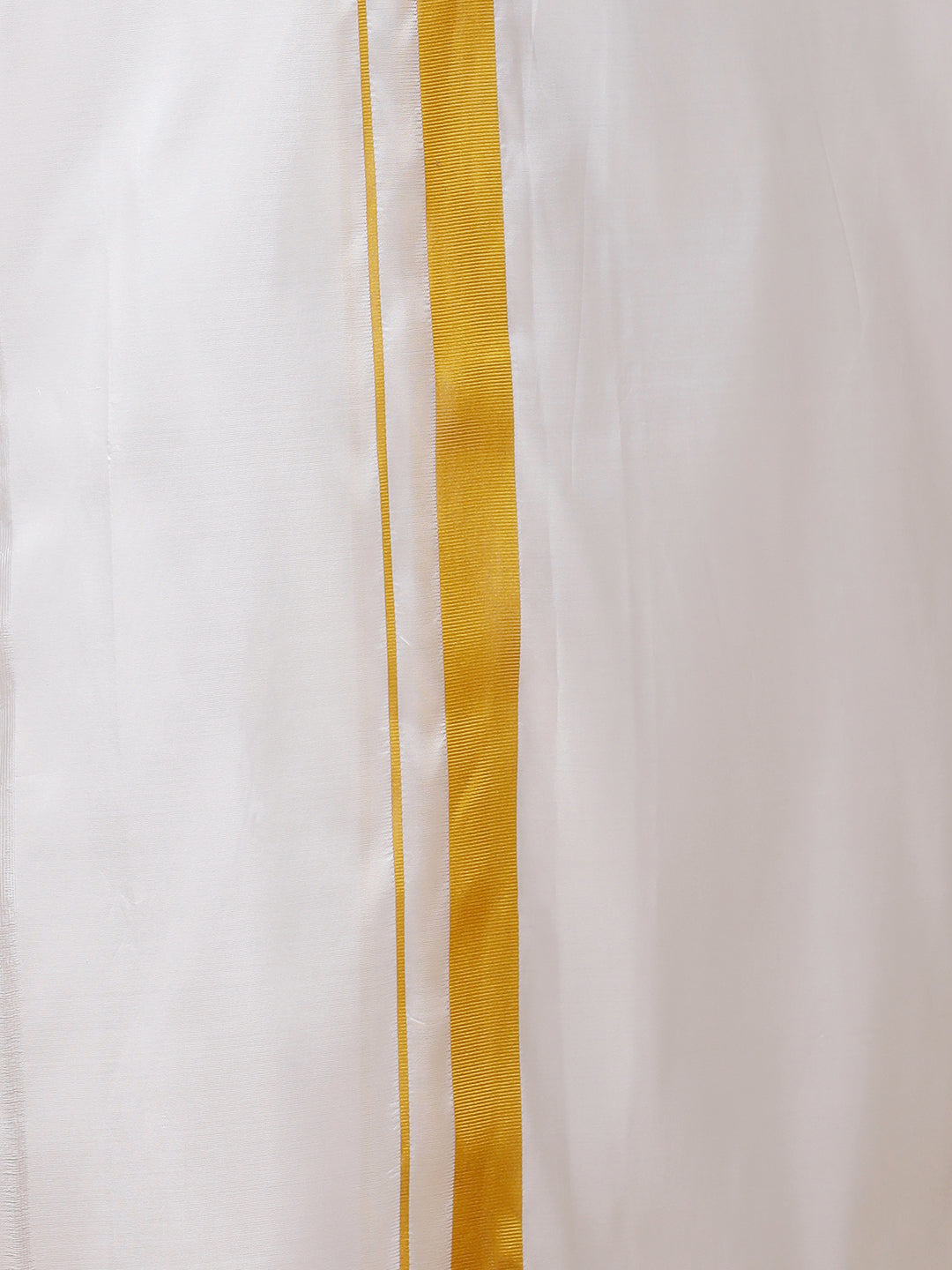 Men Pure Silk White Double Layer Dhoti 2" inch Gold Jari Border Upasana