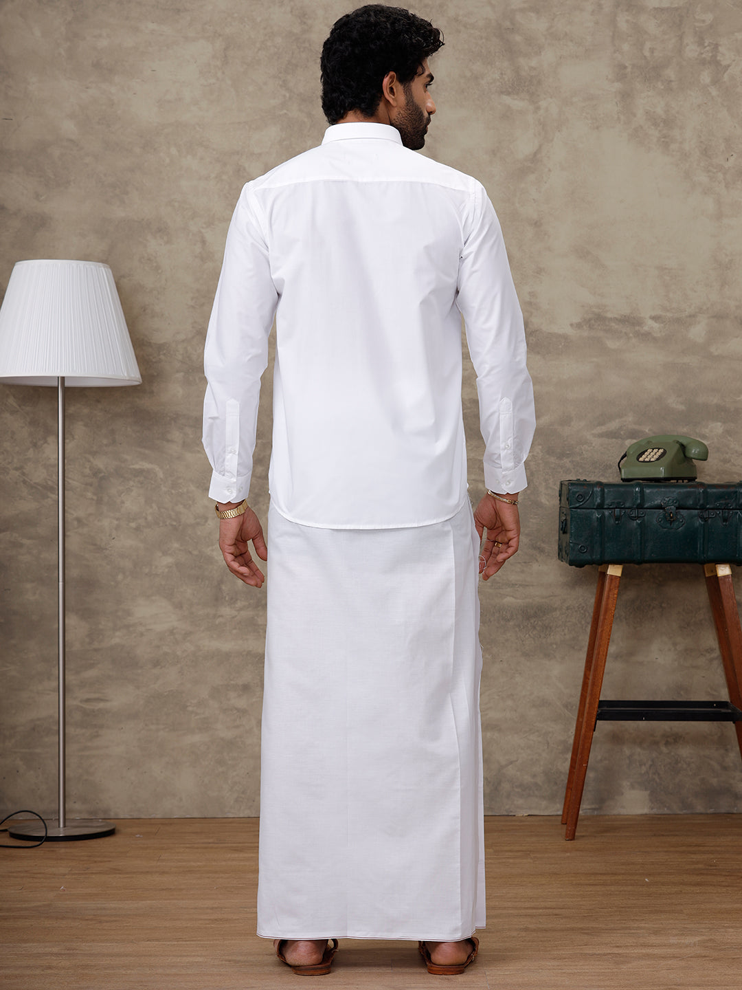 Men Rubio White Shirt with Small Border Dhoti Combo