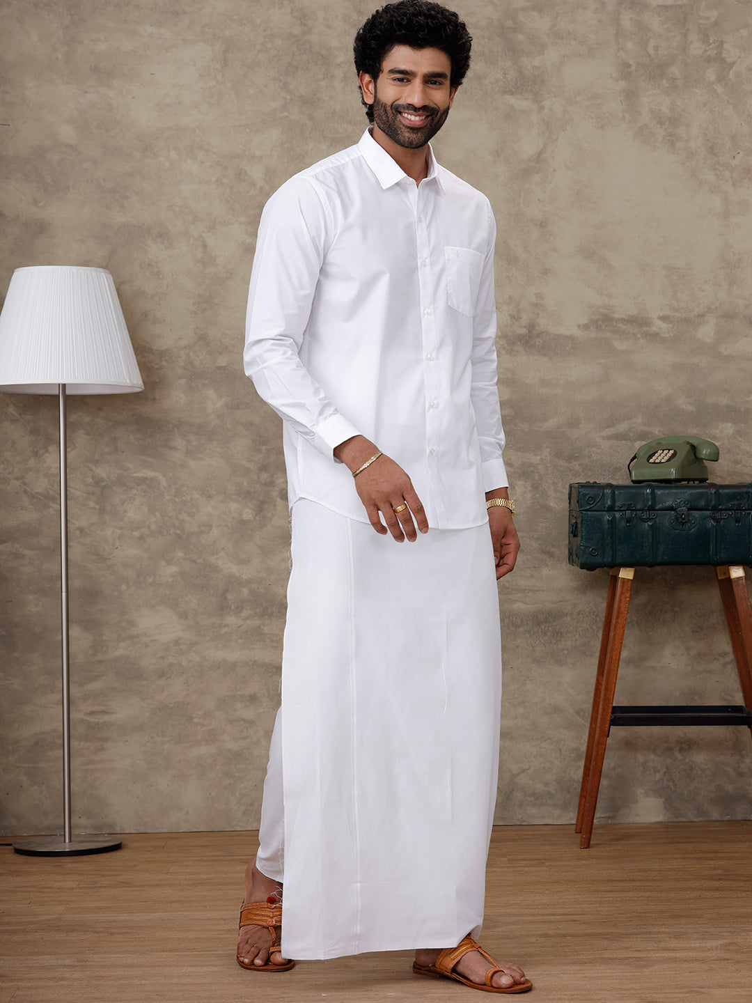 Men Rubio White Shirt with Paramas Dhoti Combo