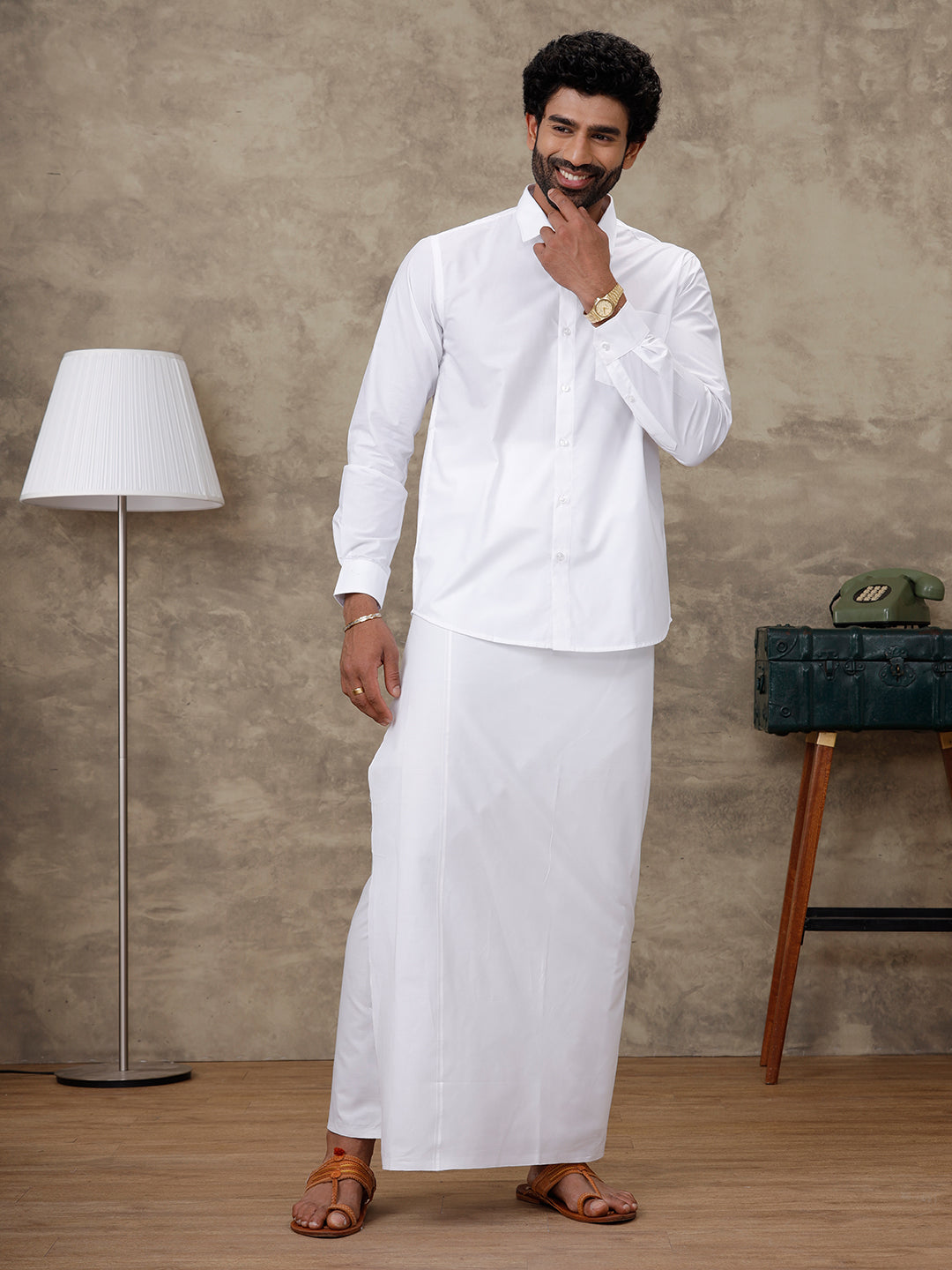 Men Labon White Shirt with Paramas Dhoti Combo