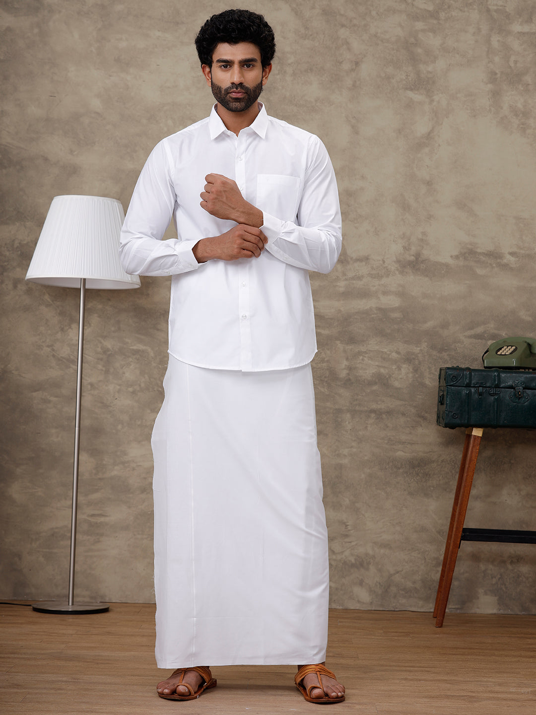 Men Rubio White Shirt with Paramas Dhoti Combo