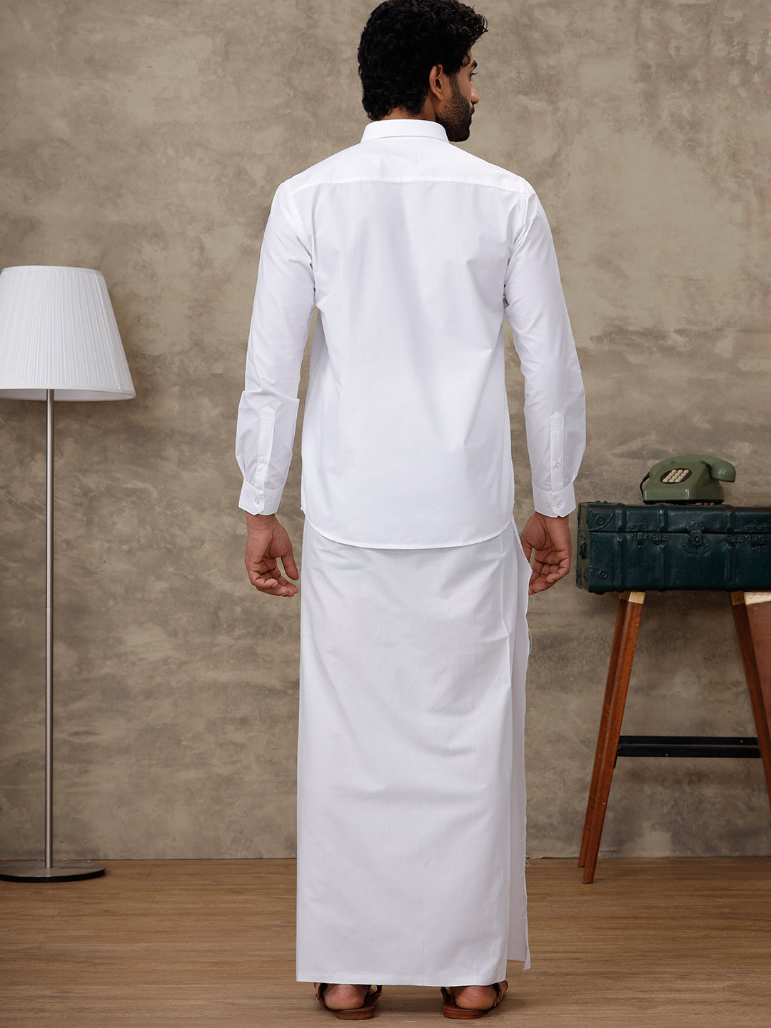 Men Labon White Shirt with Paramas Dhoti Combo