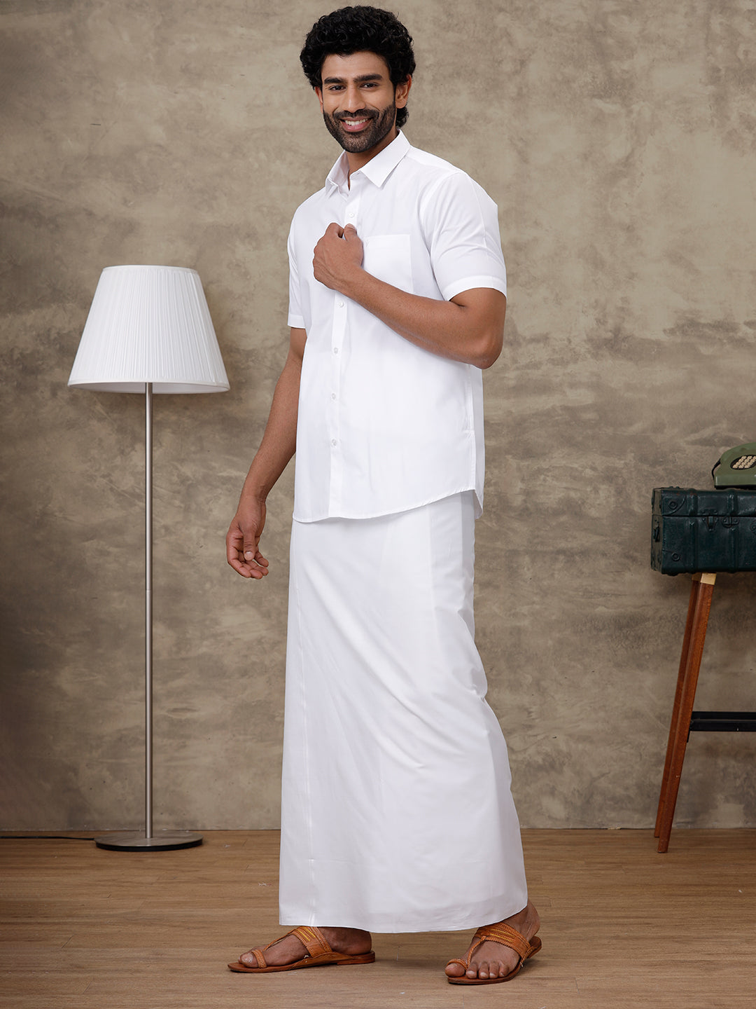 Men Rubio White Shirt with Paramas Dhoti Combo