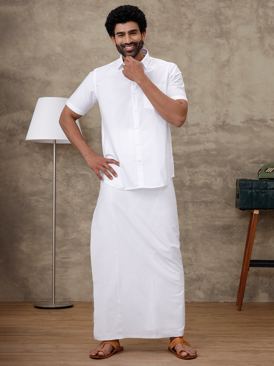 Men Labon White Shirt with Paramas Dhoti Combo