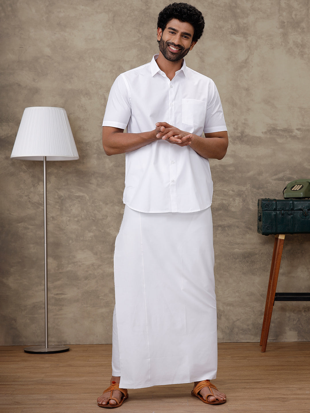 Men Labon White Shirt with Paramas Dhoti Combo