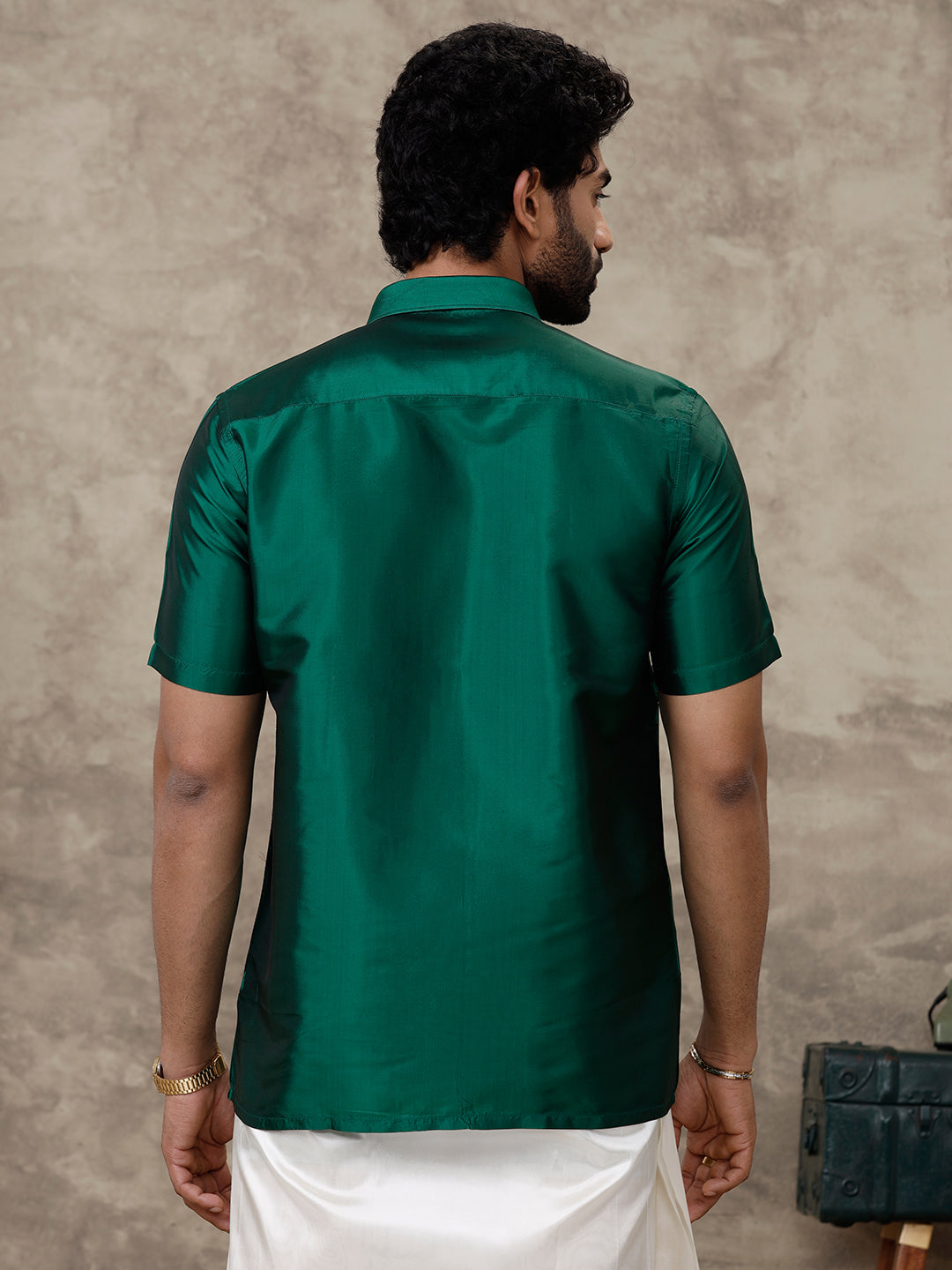 Men Silk Feel Dark Green Half Sleeves Shirt SFC06