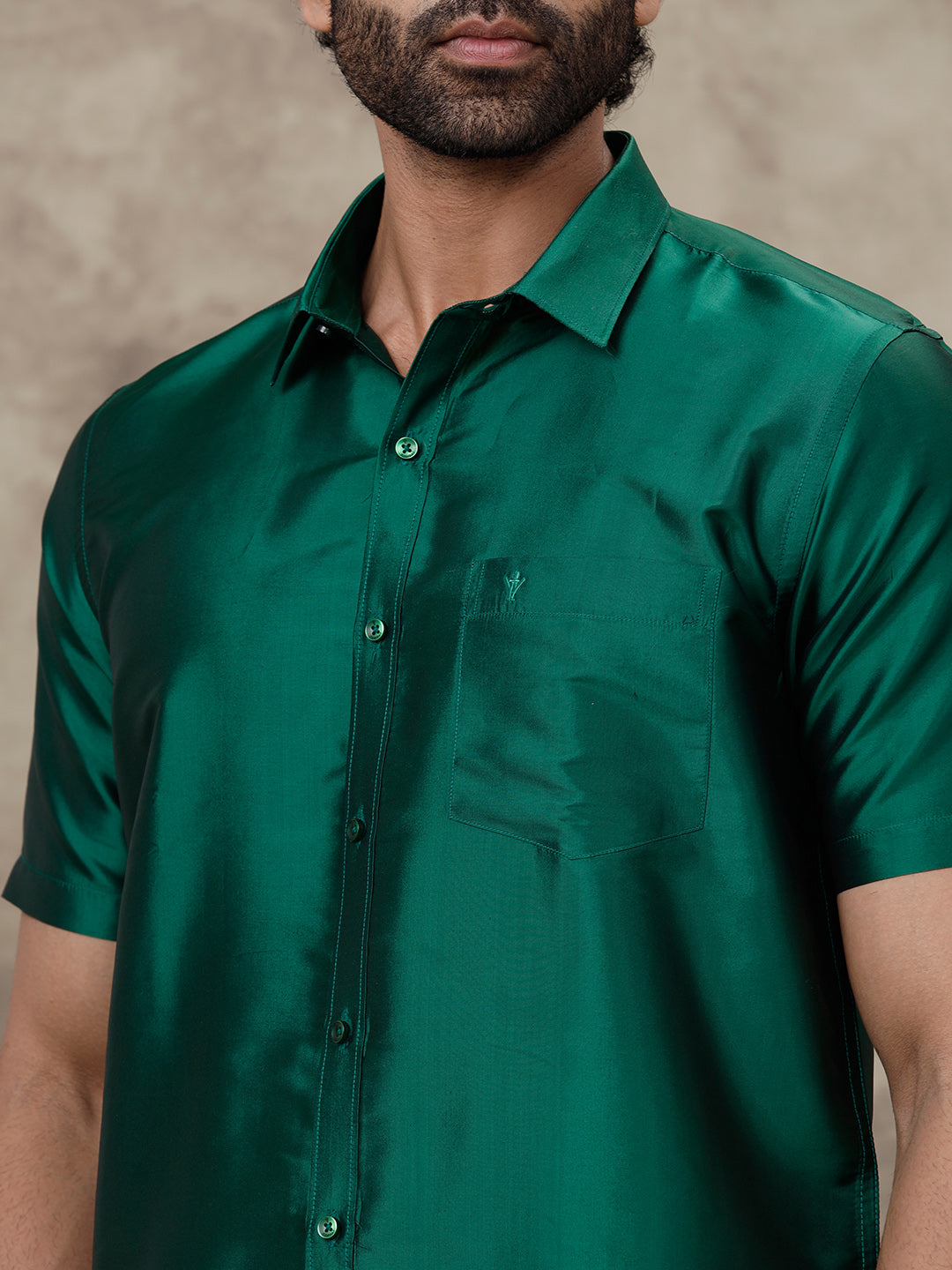 Men Silk Feel Dark Green Half Sleeves Shirt SFC06