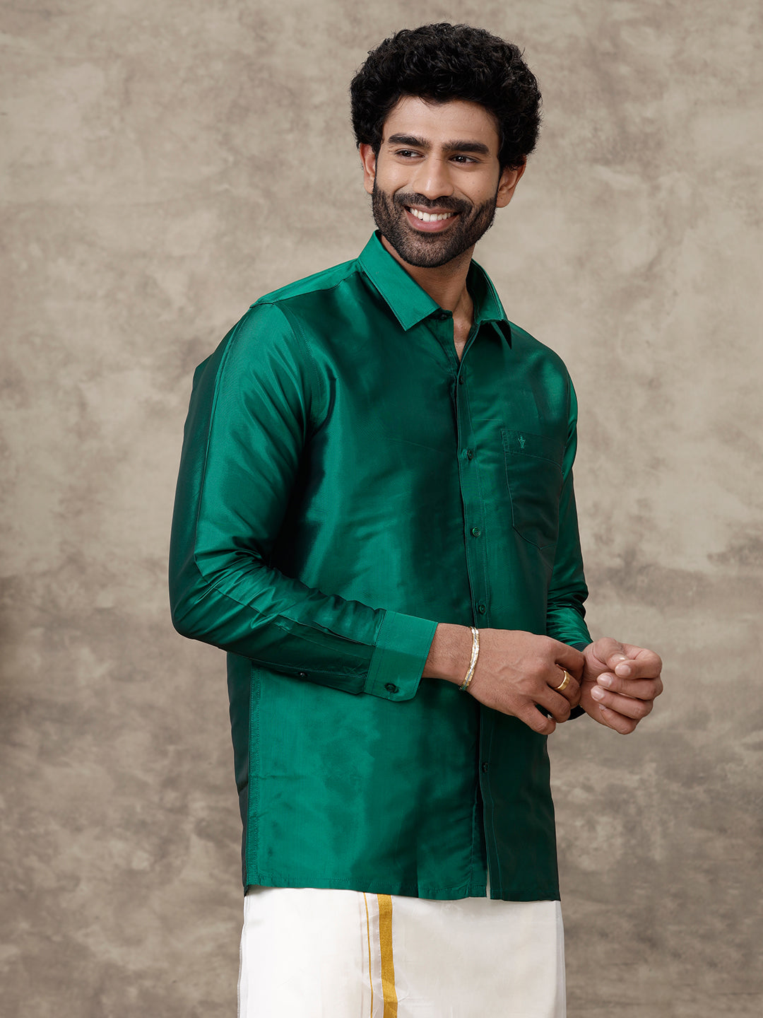 Men Silk Feel Dark Green Colour Shirt SFC06