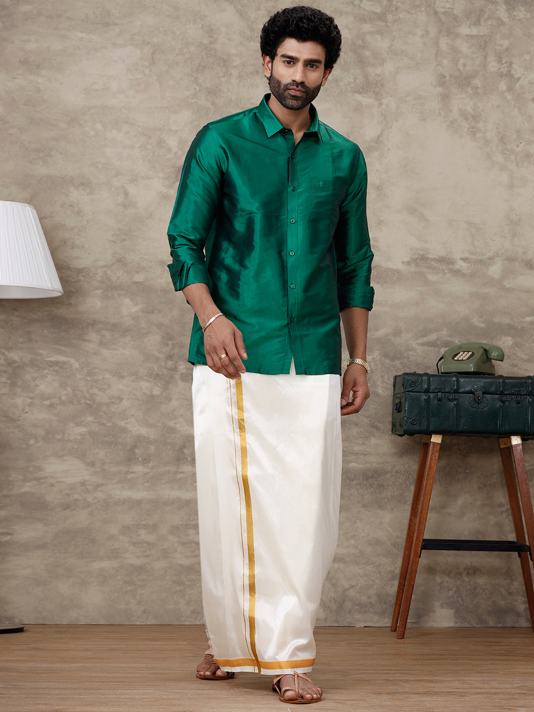 Men Silk Feel Dark Green Colour Shirt SFC06