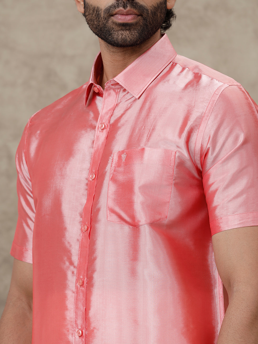 Men Silk Feel Pink Colour Half Sleeves Shirt SFC02