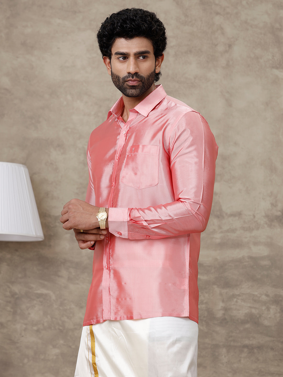 Men Silk Feel Pink Colour Shirt SFC02