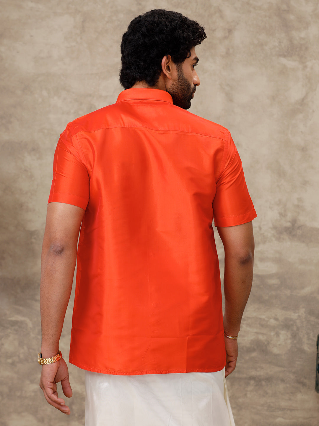 Men Silk Feel Dark Orange Half Sleeves Shirt SFC07