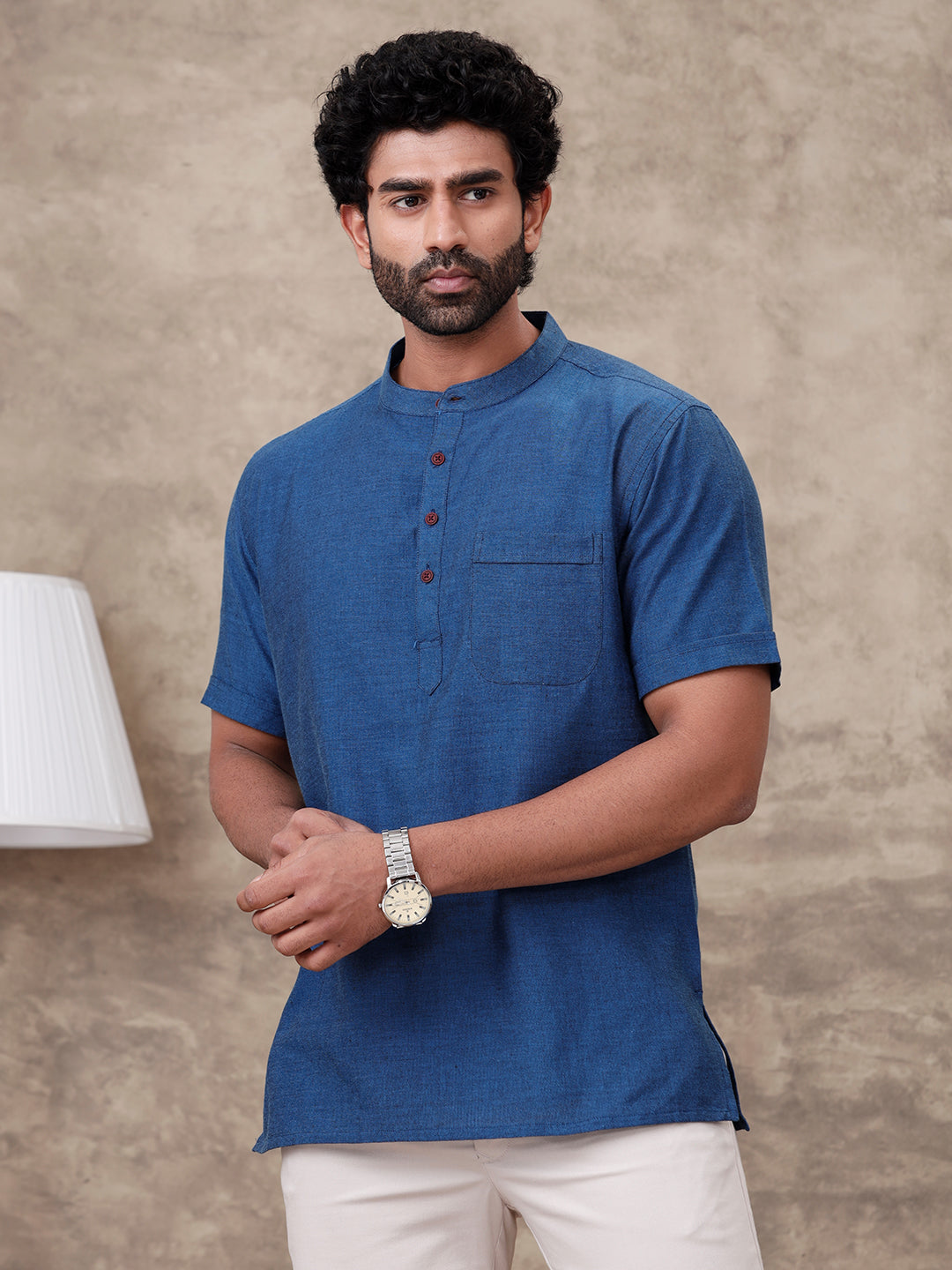 Men Short Length Pocket Kurta Blue PB18