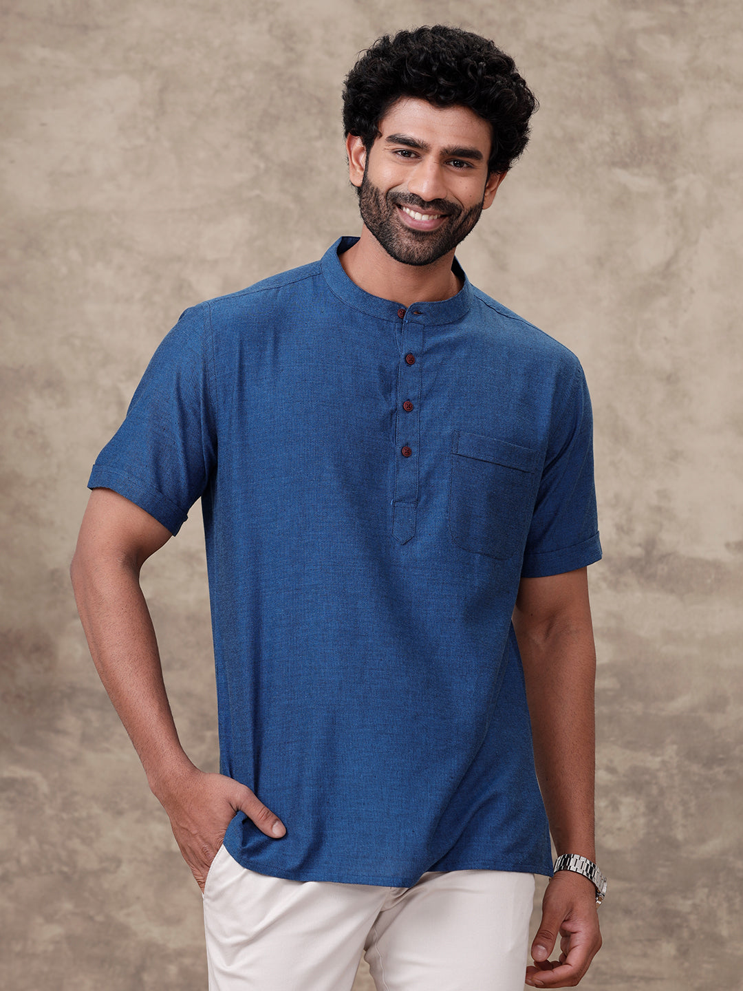 Men Short Length Pocket Kurta Blue PB18