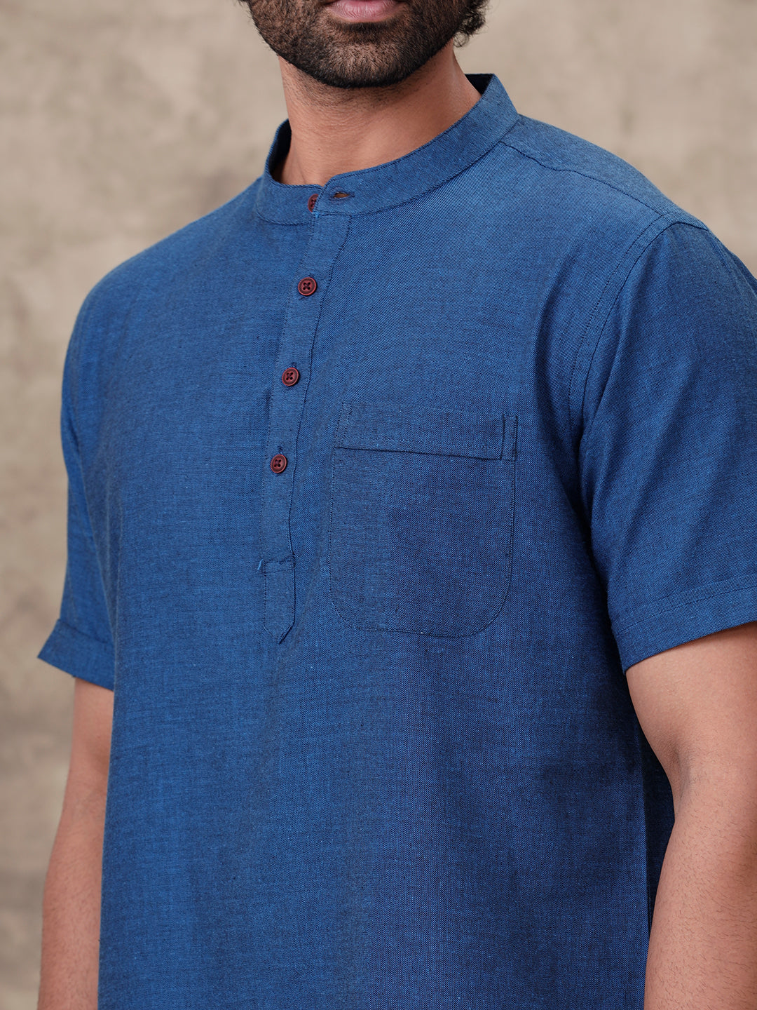 Men Short Length Pocket Kurta Blue PB18