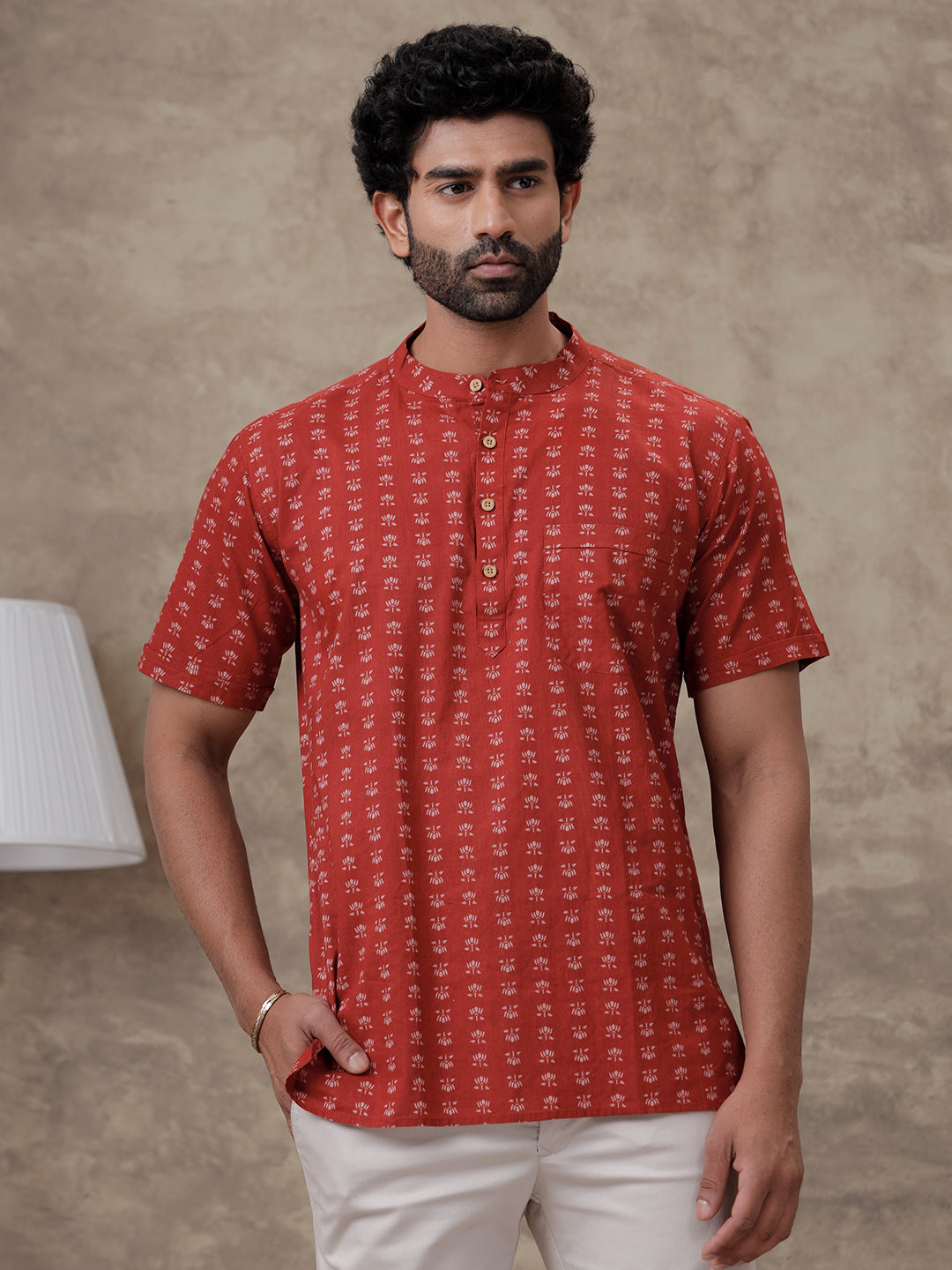 Men Short Length Pocket Kurta Wine Red OD28