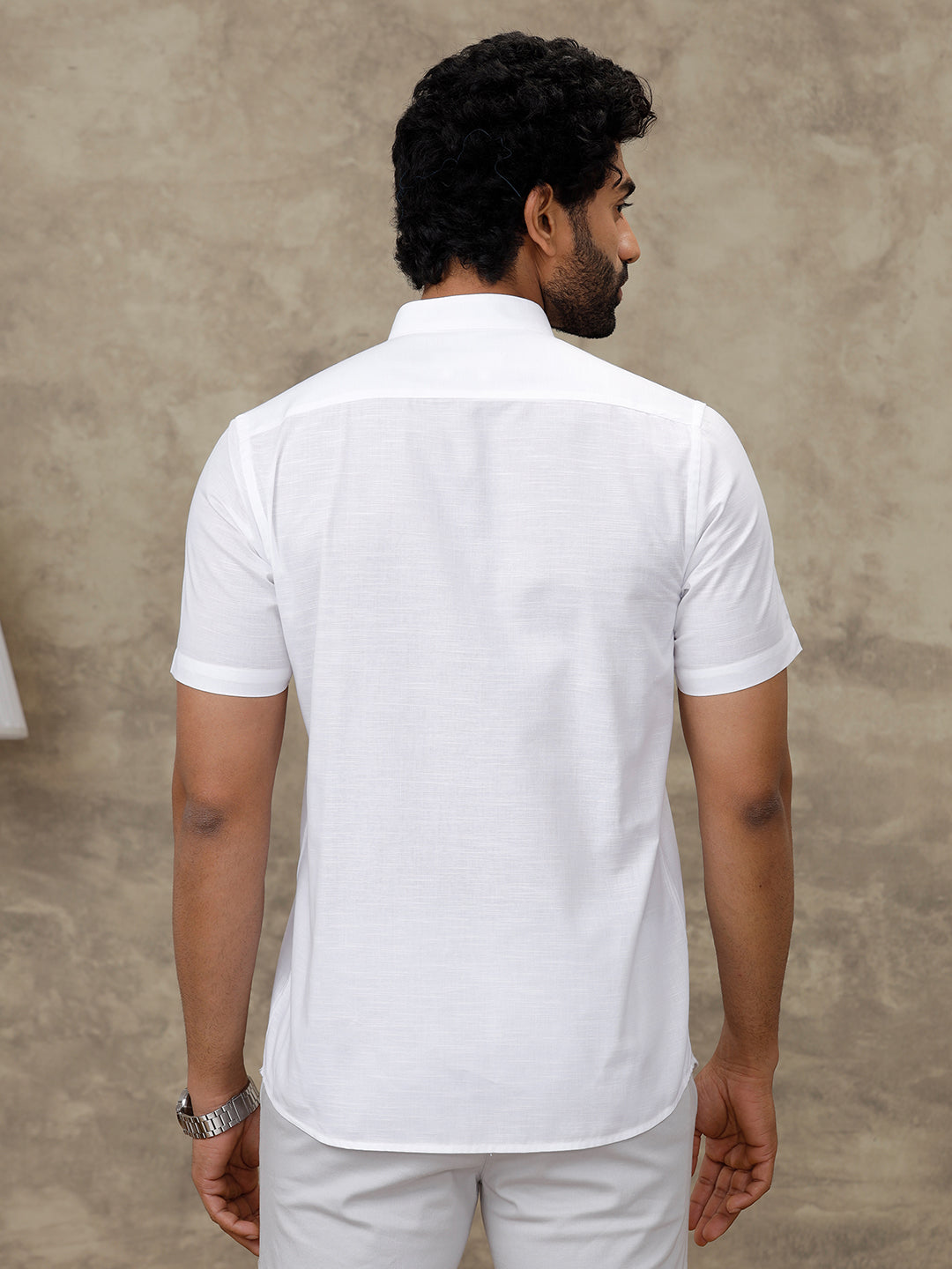 Men Cotton Blend Chinese Collar White Shirt Craft