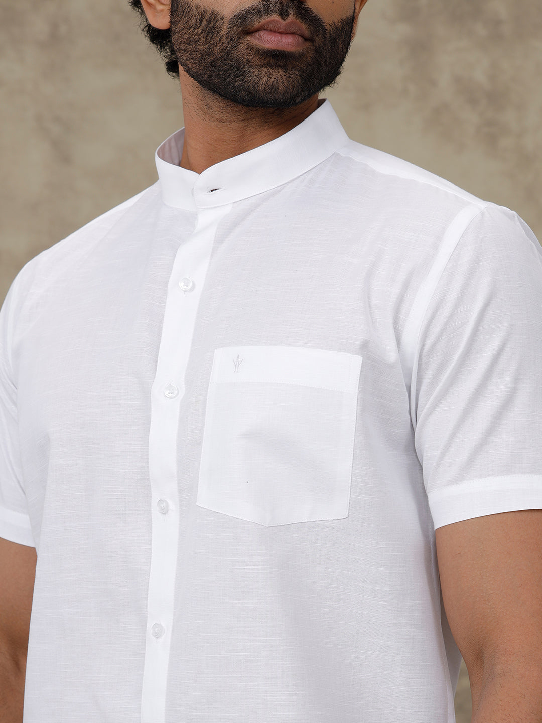 Men Cotton Blend Chinese Collar White Shirt Craft