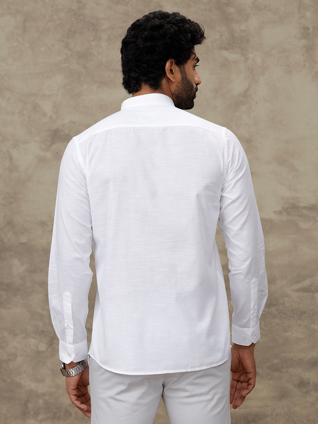 Men Cotton Blend Chinese Collar White Shirt Craft