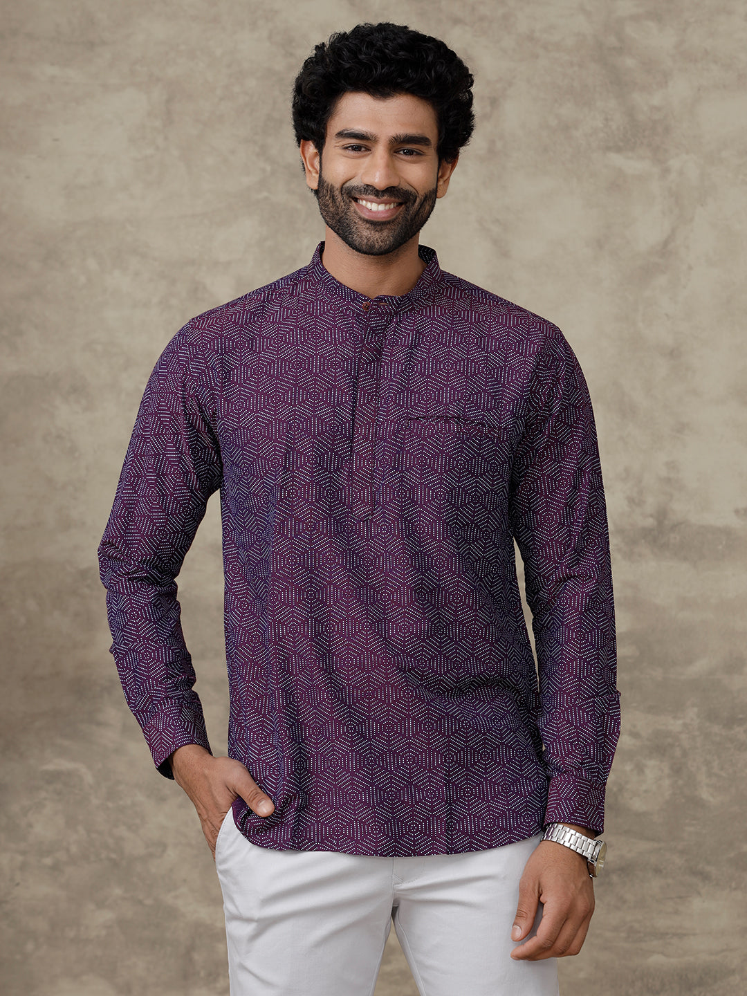 Men Short Length Pocket Kurta Dark Purple RE1