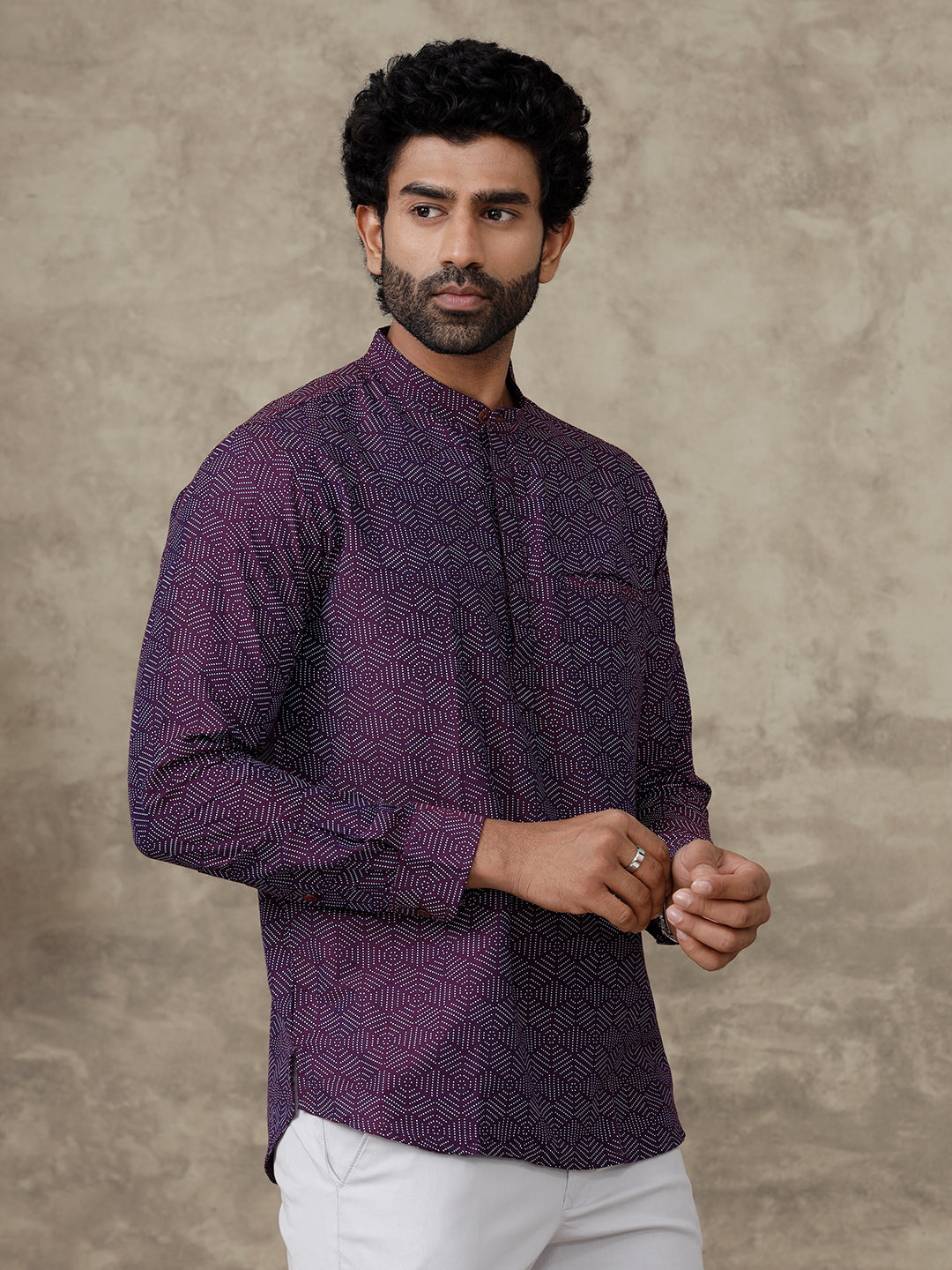 Men Short Length Pocket Kurta Dark Purple RE1