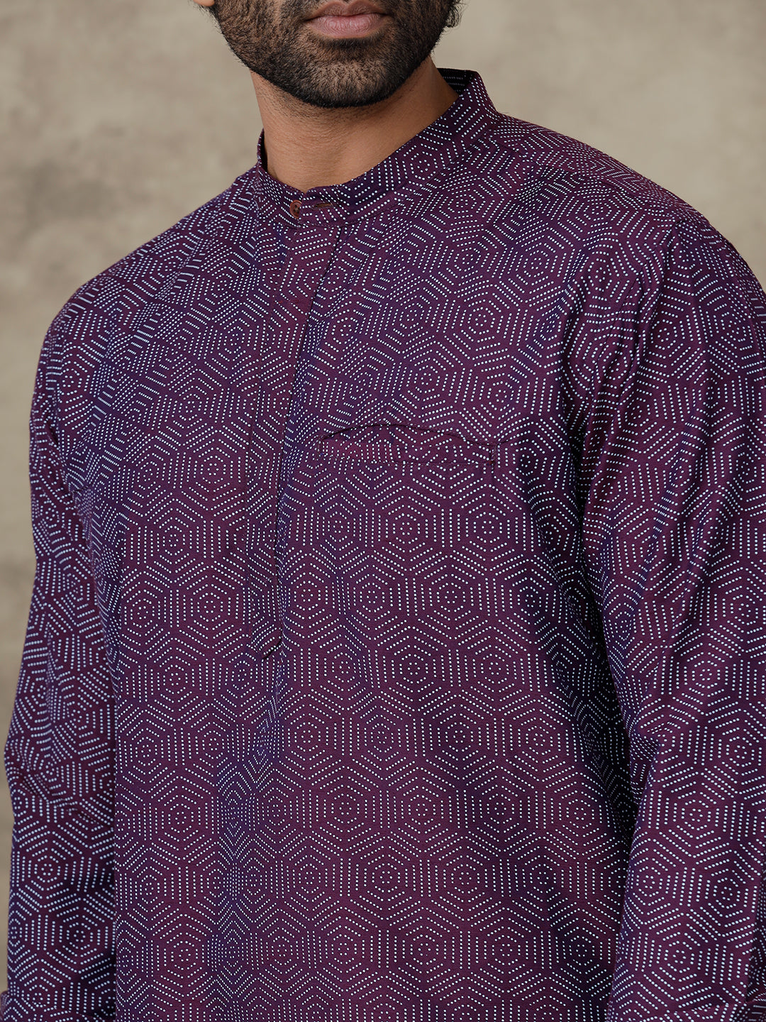 Men Short Length Pocket Kurta Dark Purple RE1