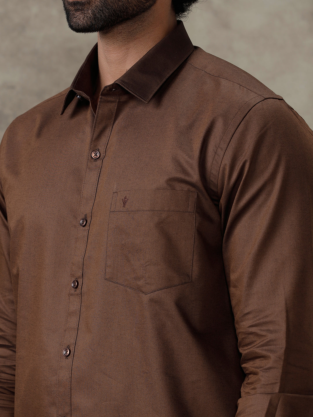 Men Dark Brown Shirt With Matching Border Dhoti Set Evolution