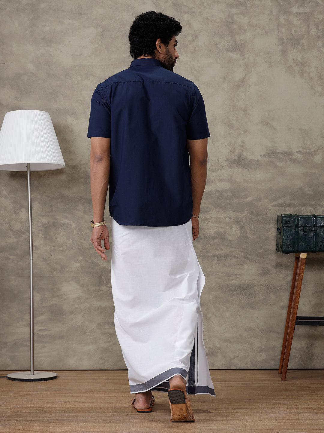 Men Blue Zodiac Shirt With Matching Border Dhoti Set Trendy