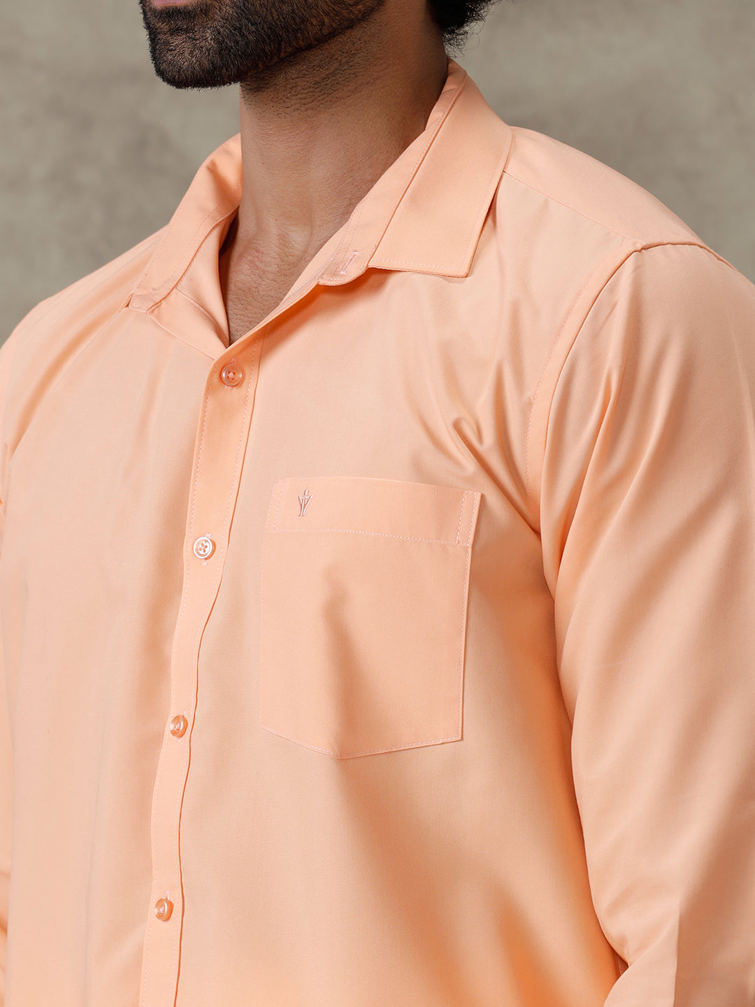 Men Peach Shirt With Matching Border Dhoti Set Trendy