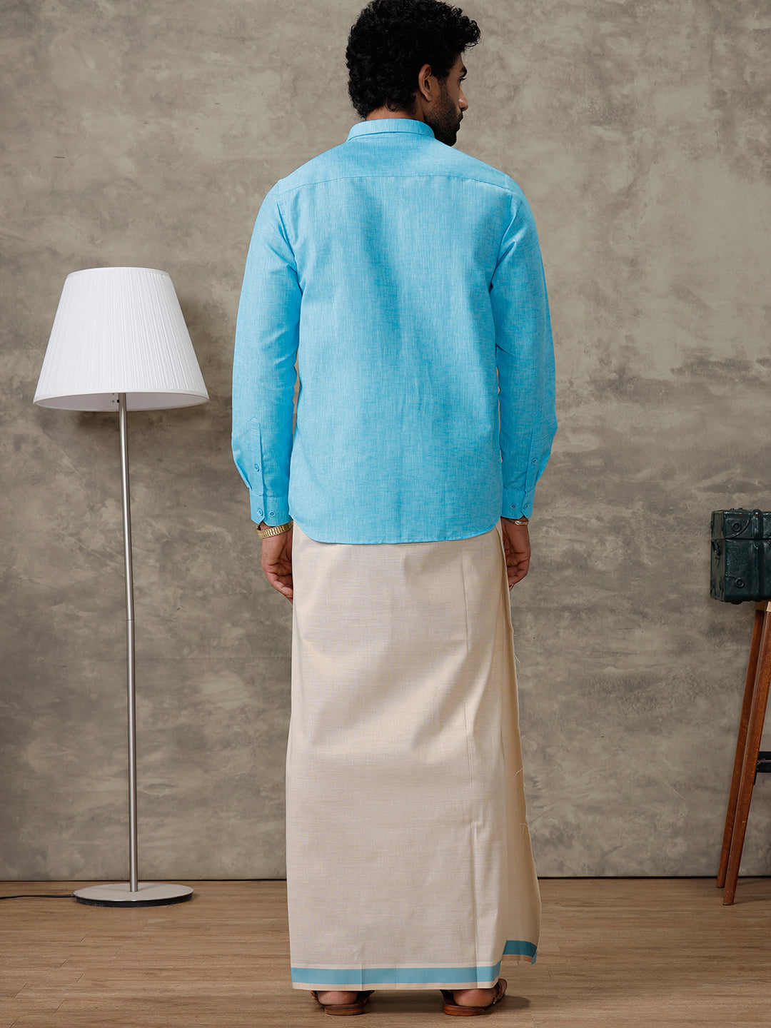 Couple Combo Shirt & Dhoti Set with Saree Blue SS322