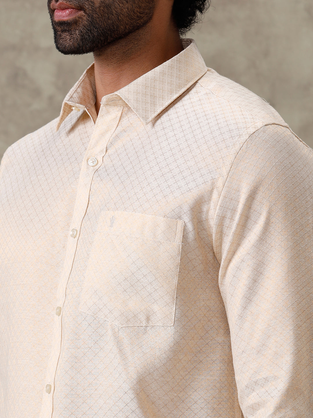Men Gold Tissue Jacquard Full Sleeves Shirt with Matching Dhoti Set GD13