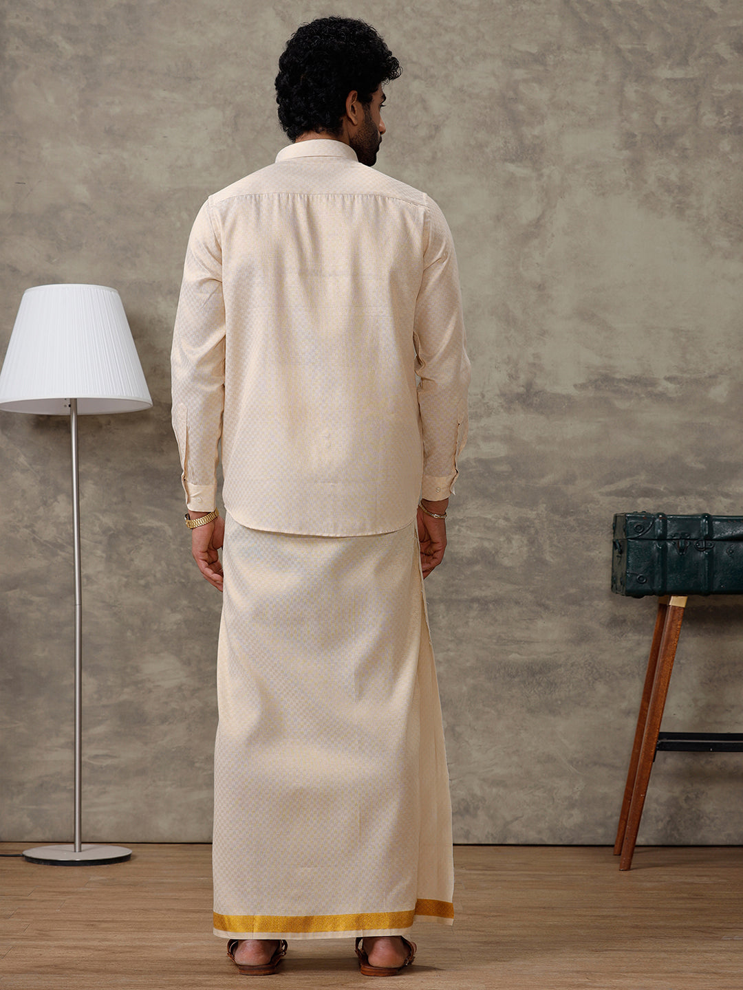 Couple Combo Shirt & Dhoti Set with Saree Gold ASS72