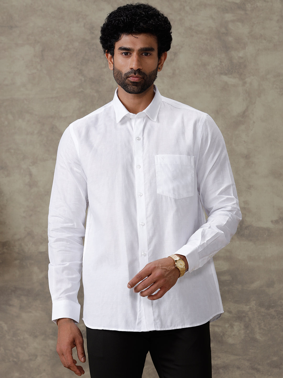 Men Cotton Blend Self Design White Shirt Celebrity 16