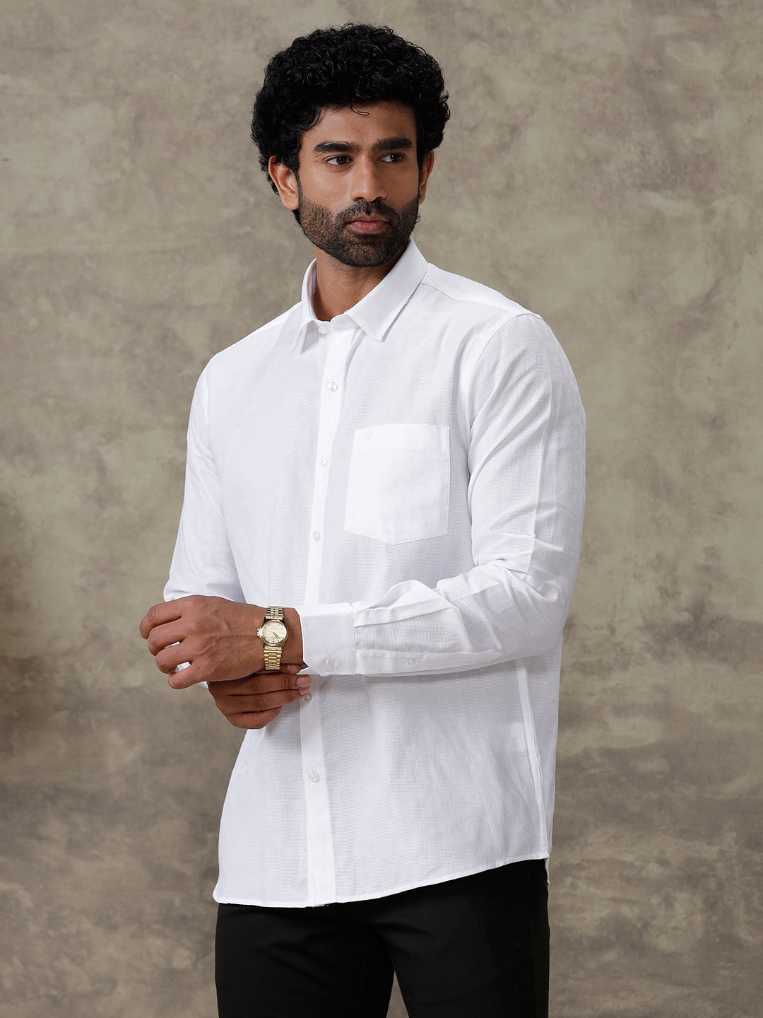 Men Cotton Blend Self Design White Shirt Celebrity 16