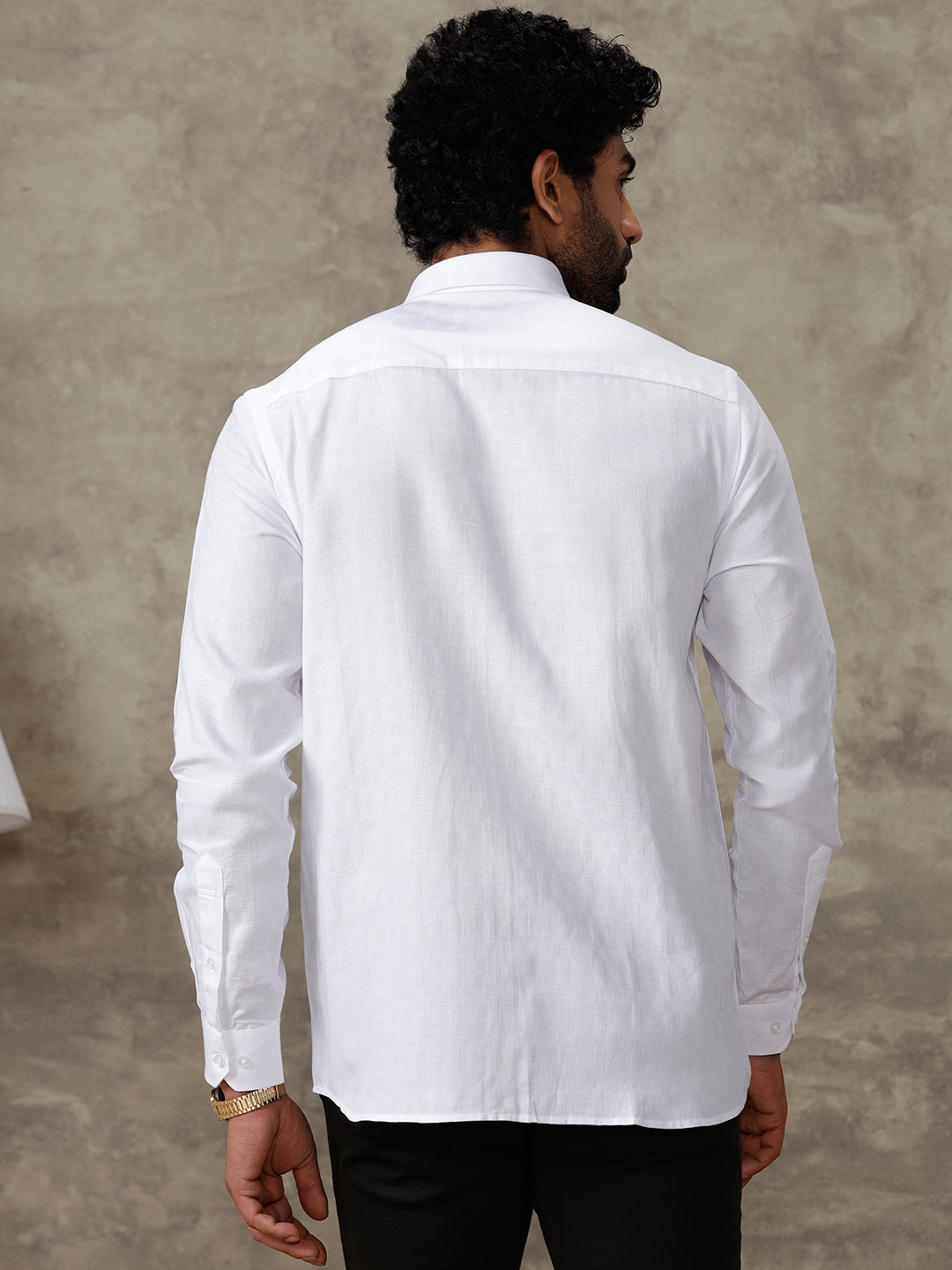 Men Cotton Blend Self Design White Shirt Celebrity 16