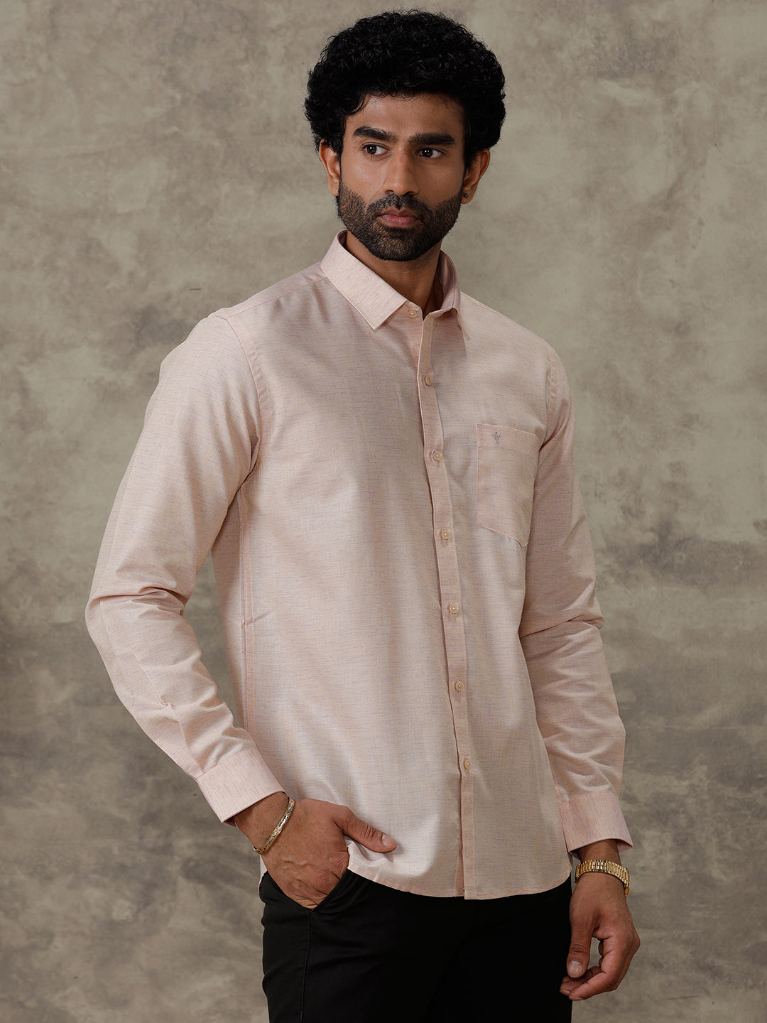 Men Cotton Rich Shirt Light Brown Trendy 8 YH3