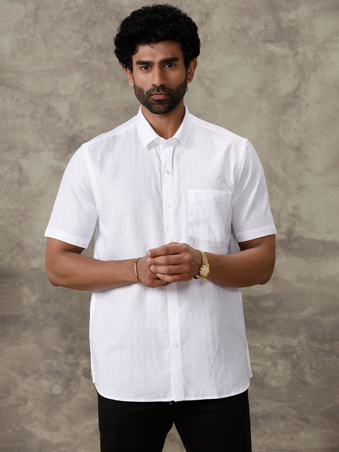 Men Cotton Blend Self Design White Shirt Celebrity 16