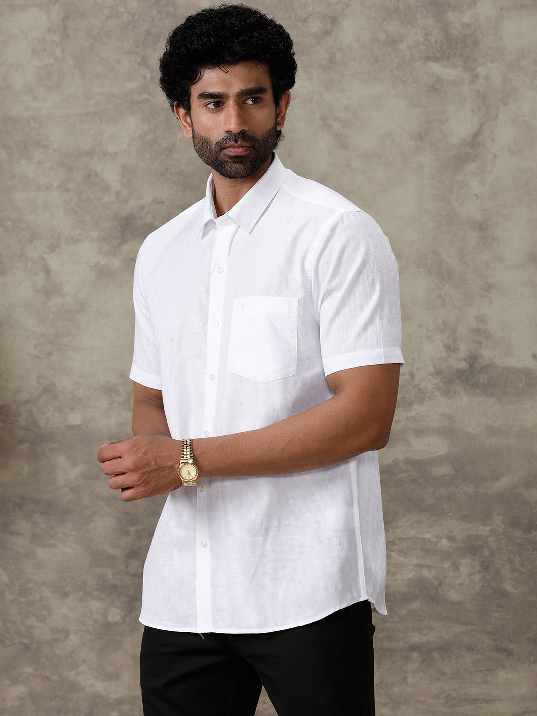 Men Cotton Blend Self Design White Shirt Celebrity 16