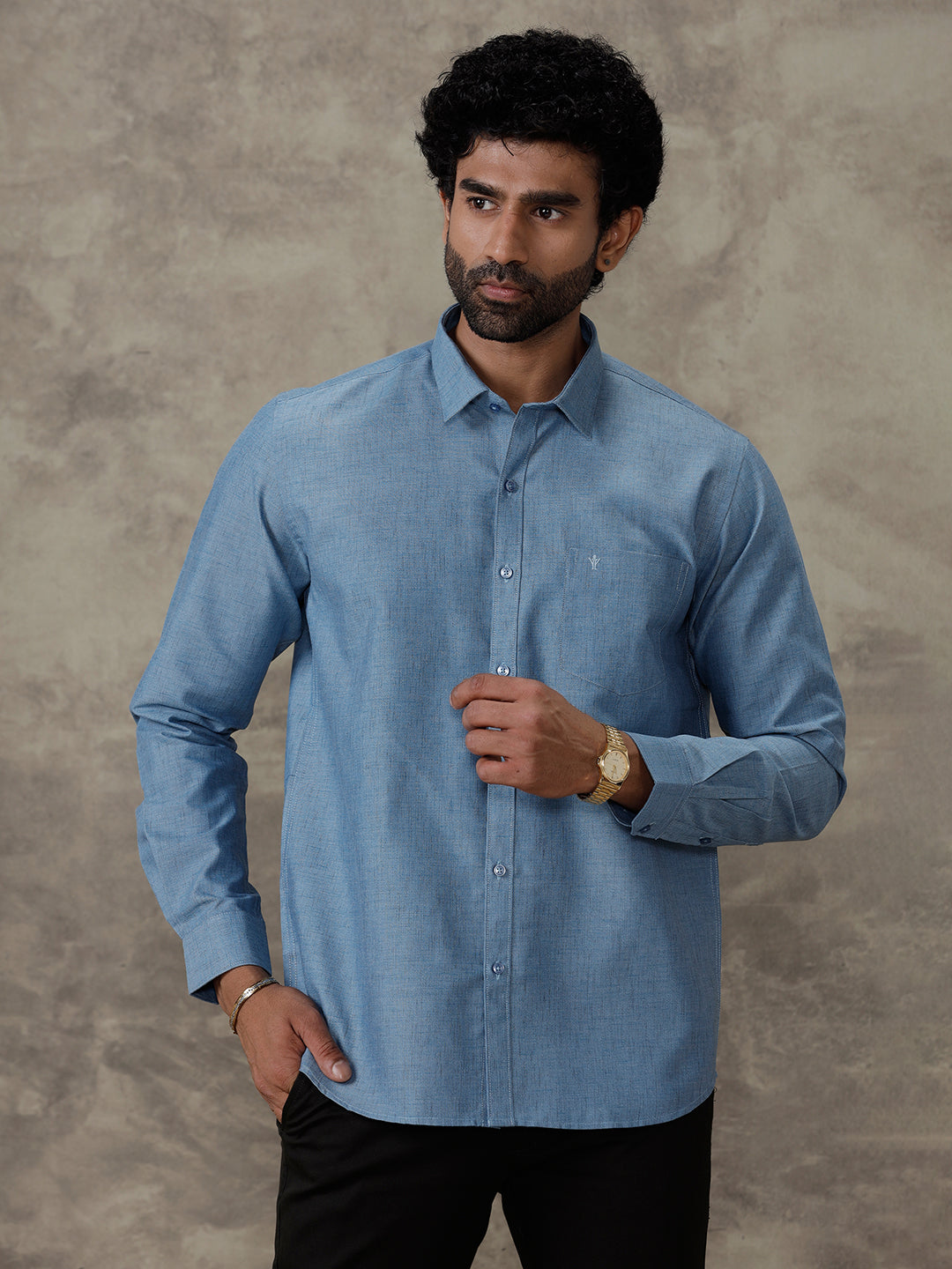 Men Cotton Rich Shirt Deep Blue Trendy 8 YH6