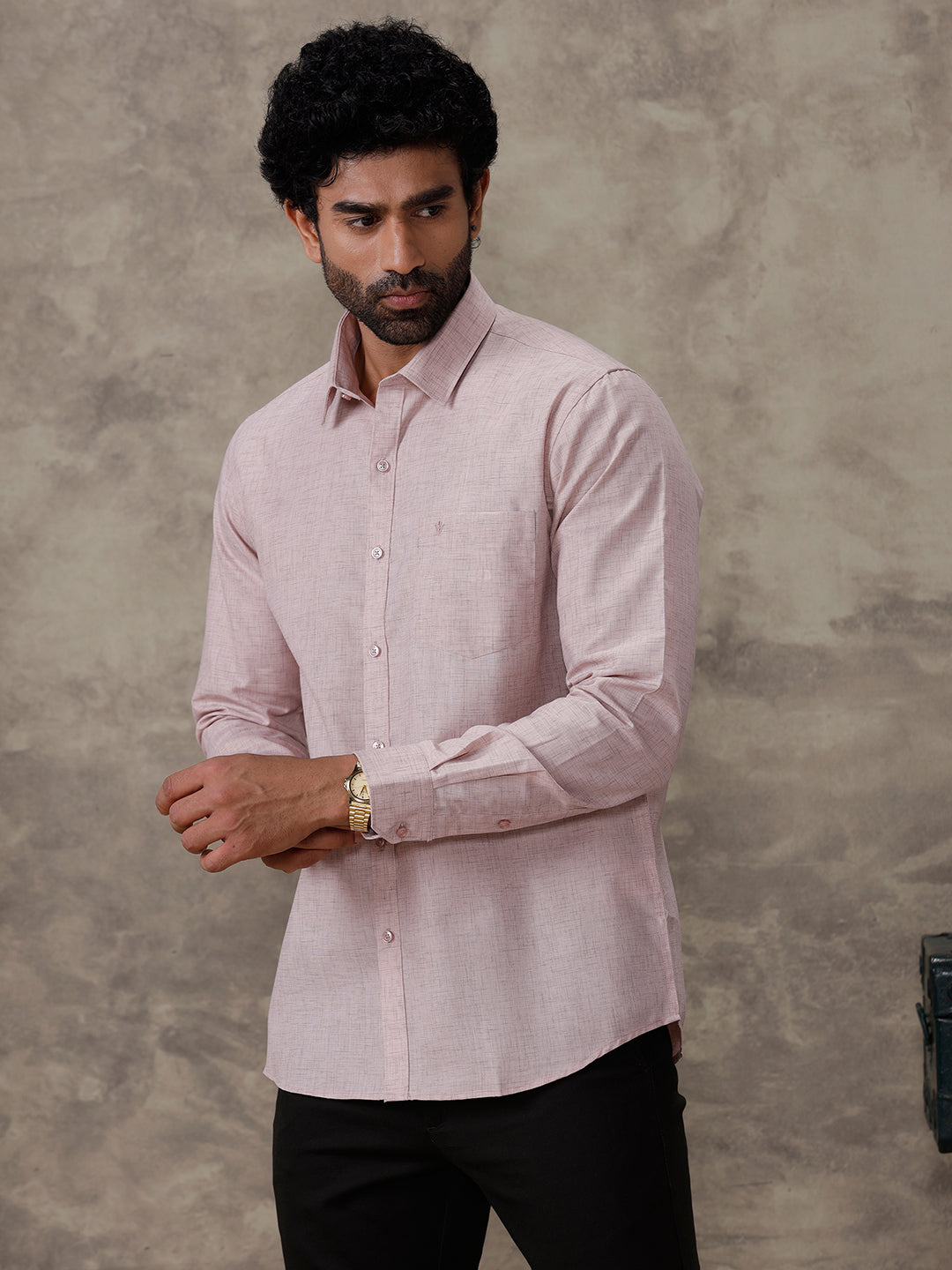 Men Cotton Rich Shirt Pinky Brown Trendy 8 YH7