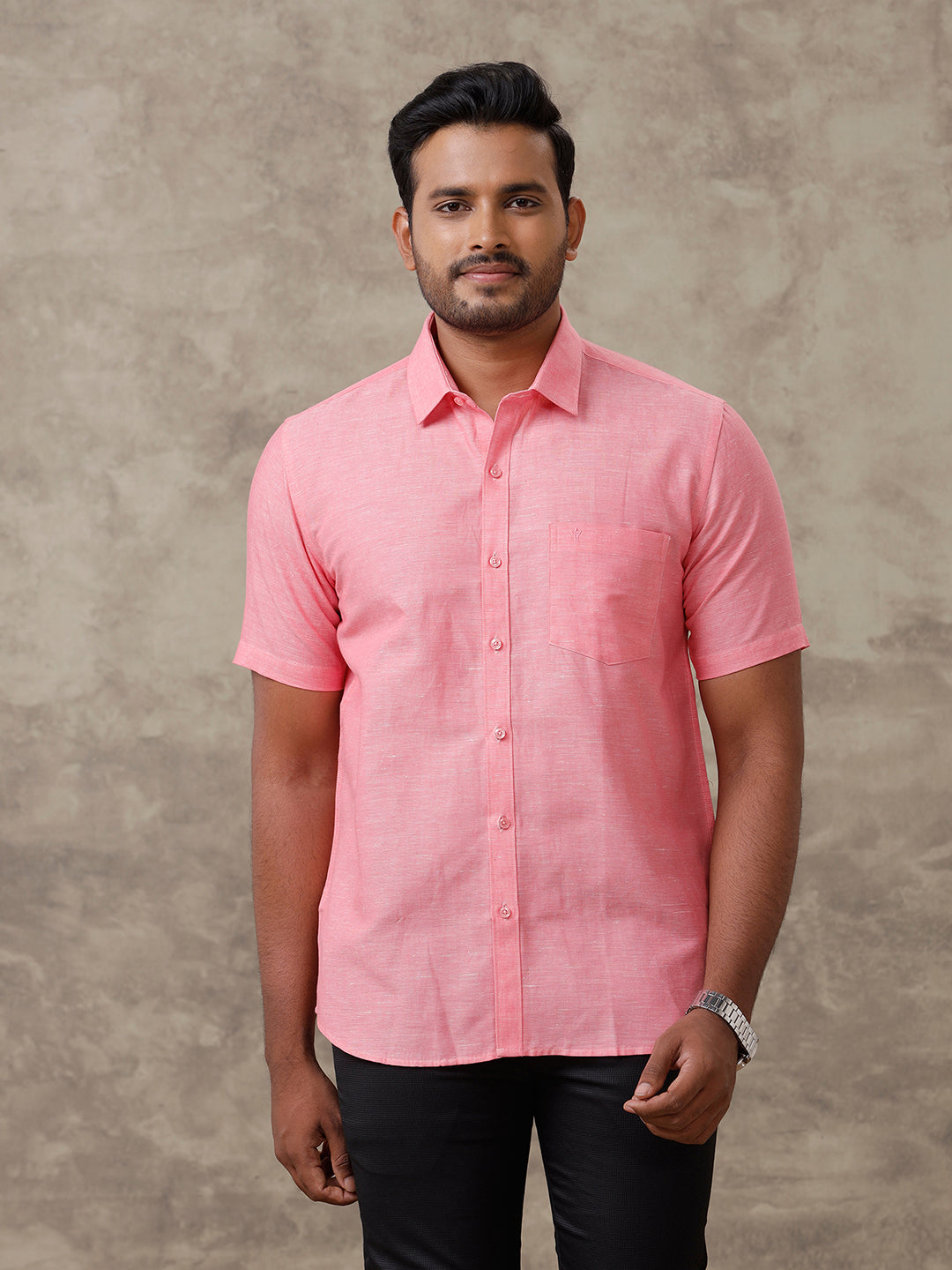 Men Linen Cotton Shirt Light Pink LF2
