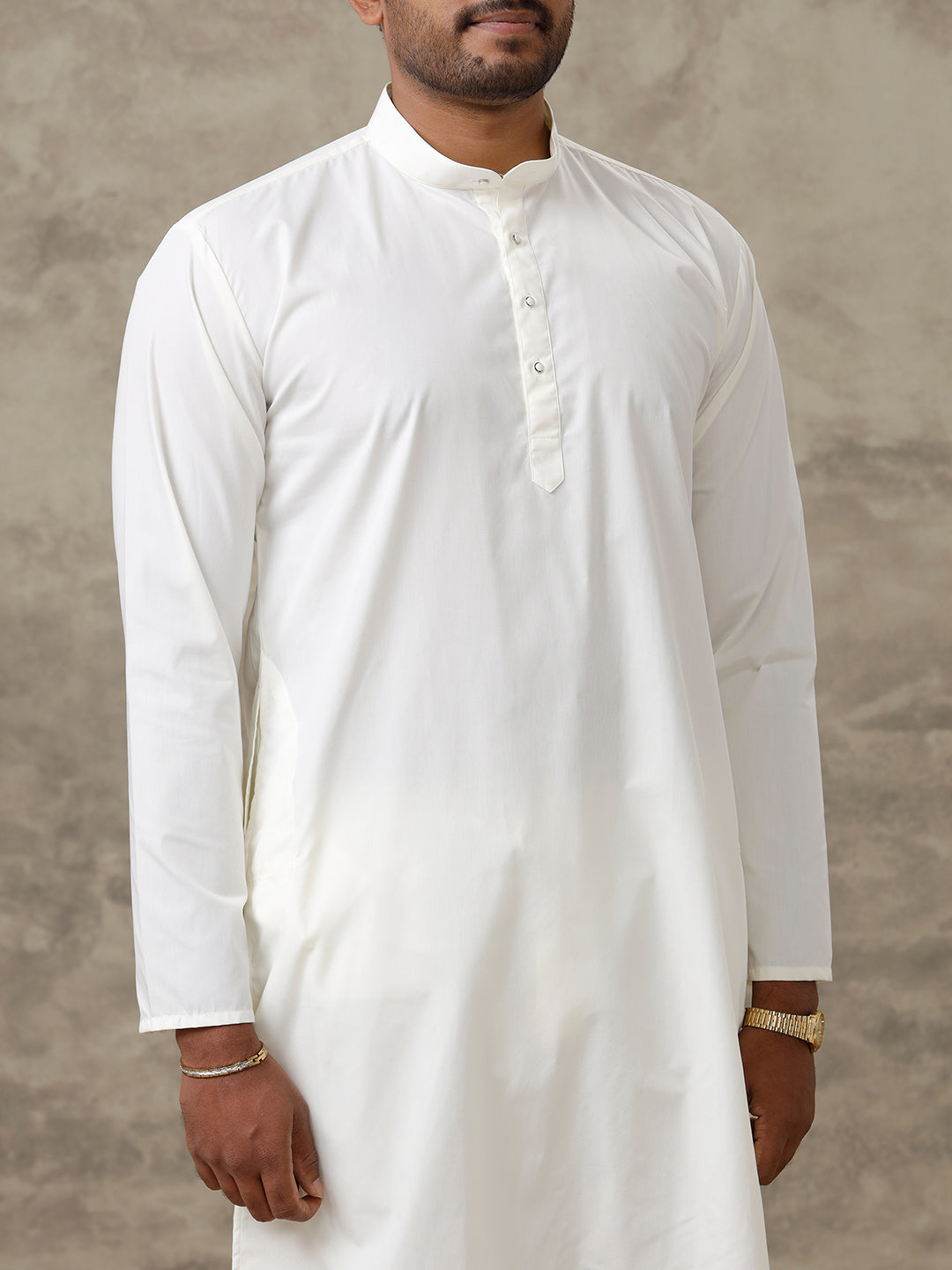 Men Cotton Full Length Cream Kurta and Pyjama Set