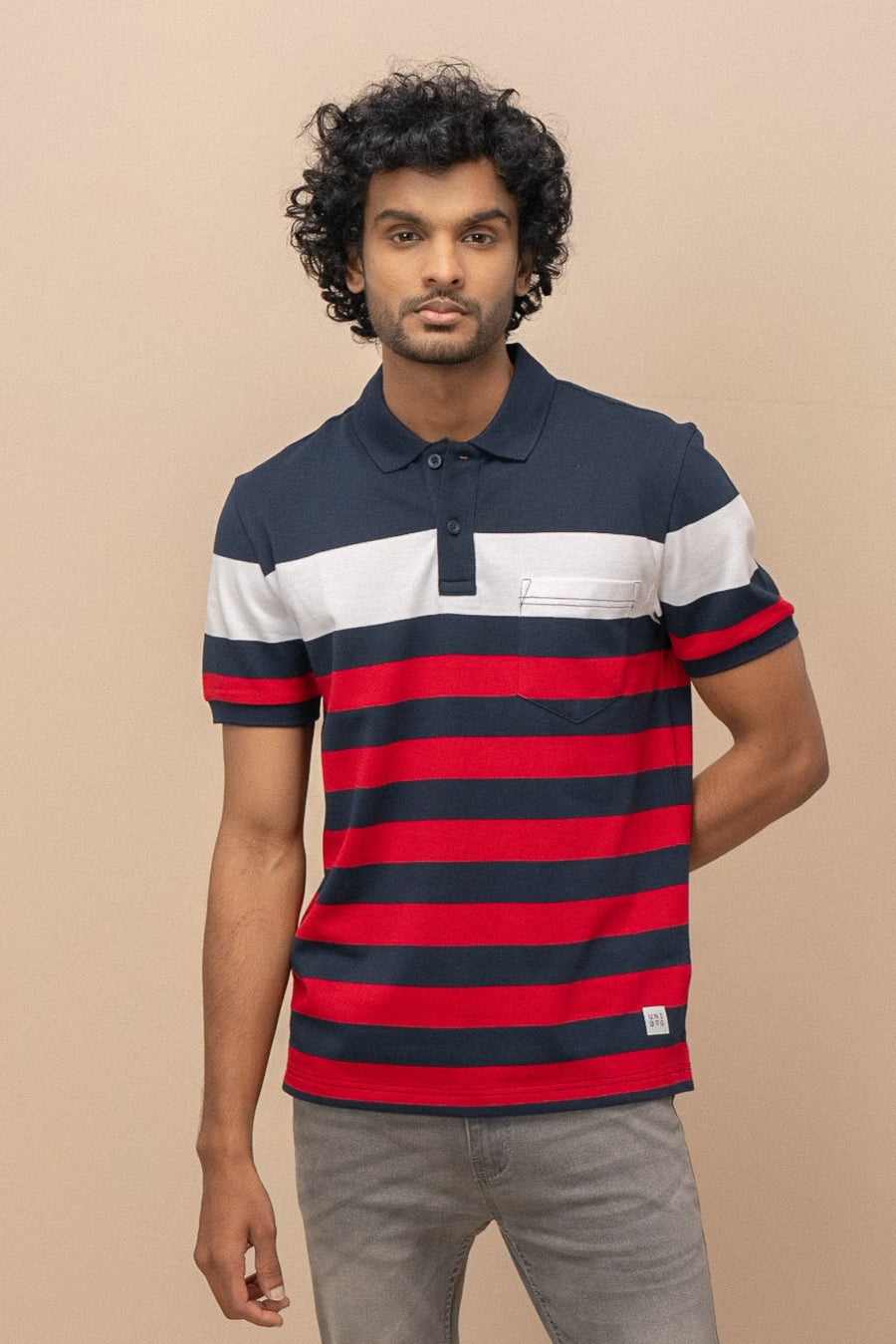 Men Smart Fit Engineered Polo T-Shirt Navy with Red EN23