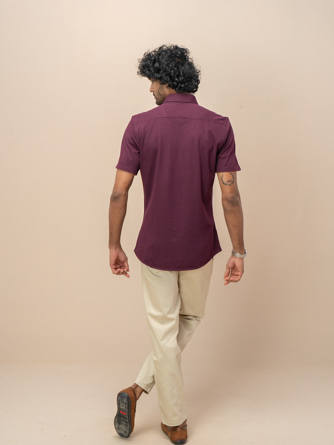 Men Poly Cotton Stretchable Grape wine Half Sleeves Shirt ER4